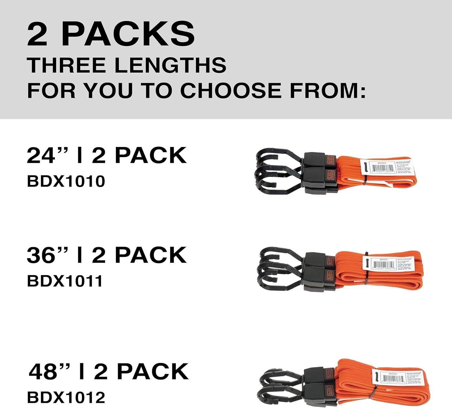 imageBLACKDECKER BDX1010 BlackOrange 24 Flat Bungee Cord Straps 2 Pack