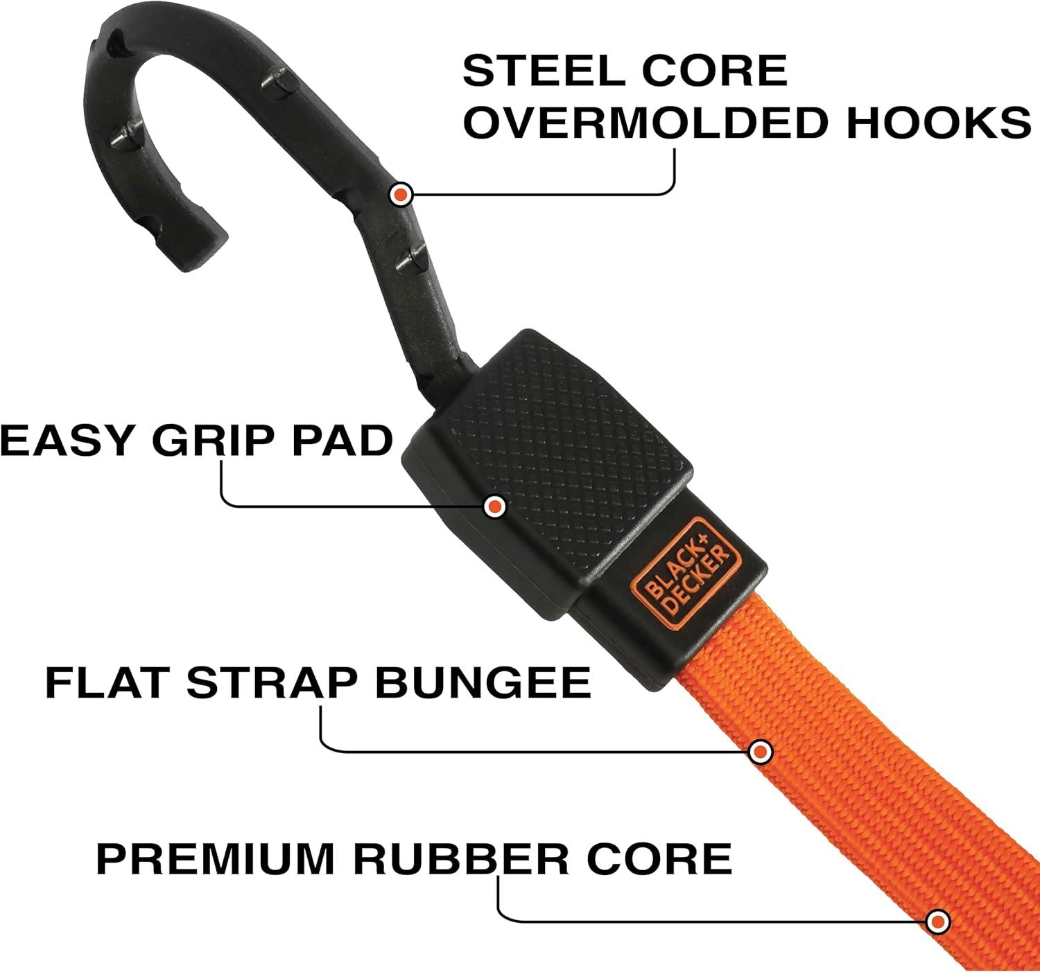 imageBLACKDECKER BDX1010 BlackOrange 24 Flat Bungee Cord Straps 2 Pack