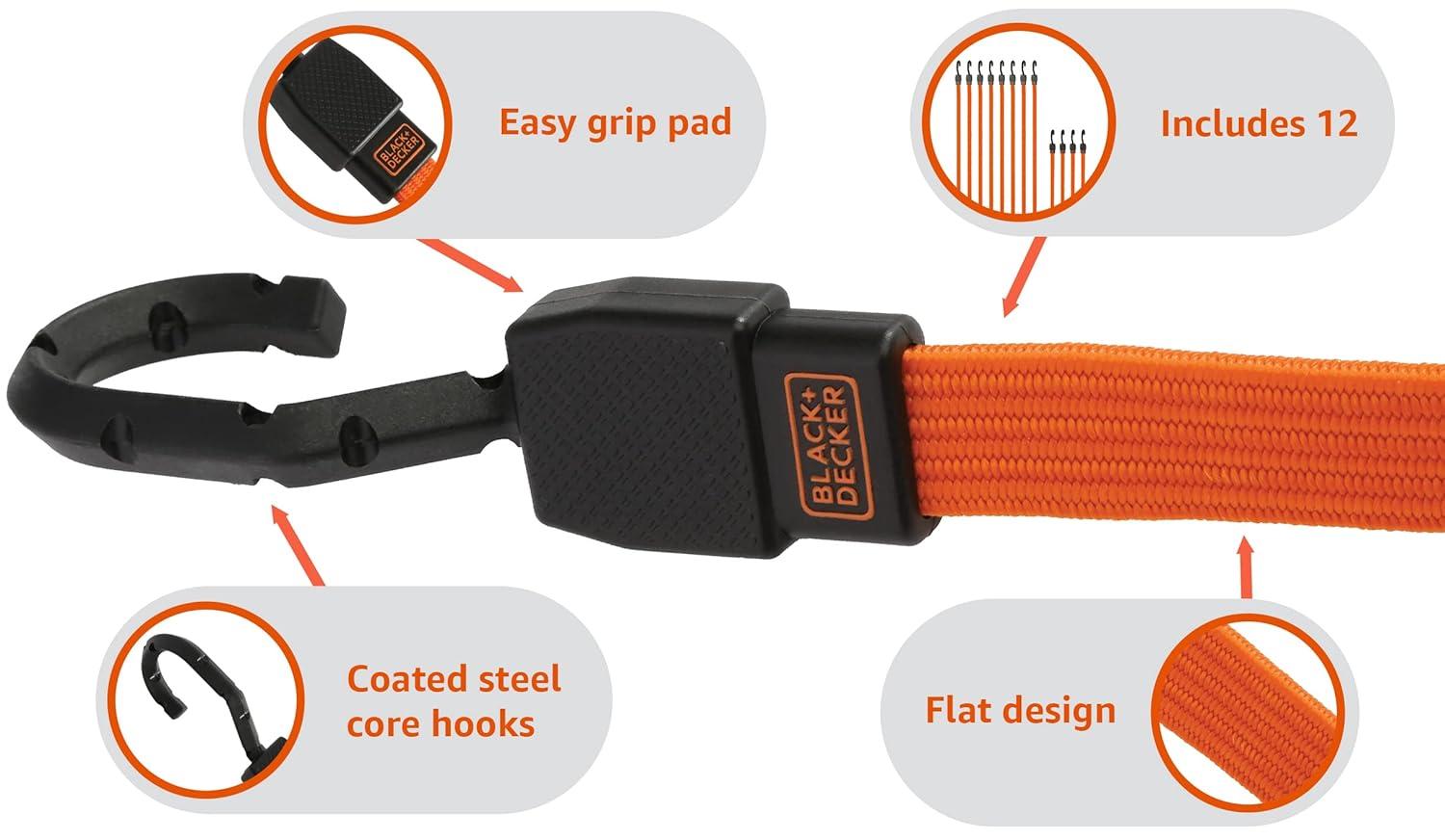 imageBLACKDECKER BDX1016 17Piece Tie Down Kit with 2 x 20 Tow Strap 1 x 10 Deluxe CamBuckle Straps and 24 36 48 Premium Flat Strap BungeesBDX1017