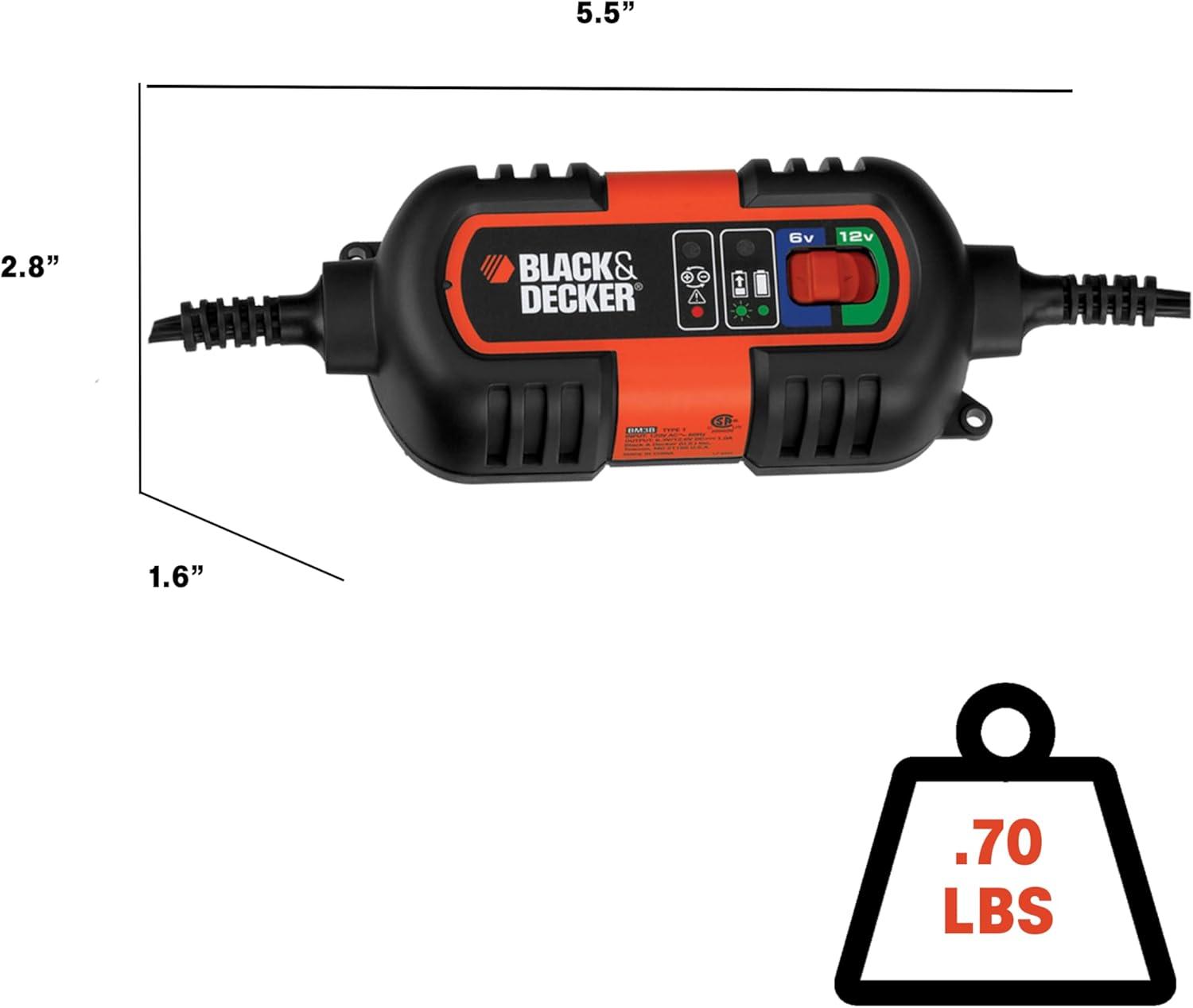 imageBLACKDECKER BM3B Fully Automatic 6V12V Battery ChargerMaintainer with Cable Clamps and ORing Terminals Multi 15 AmpCharger