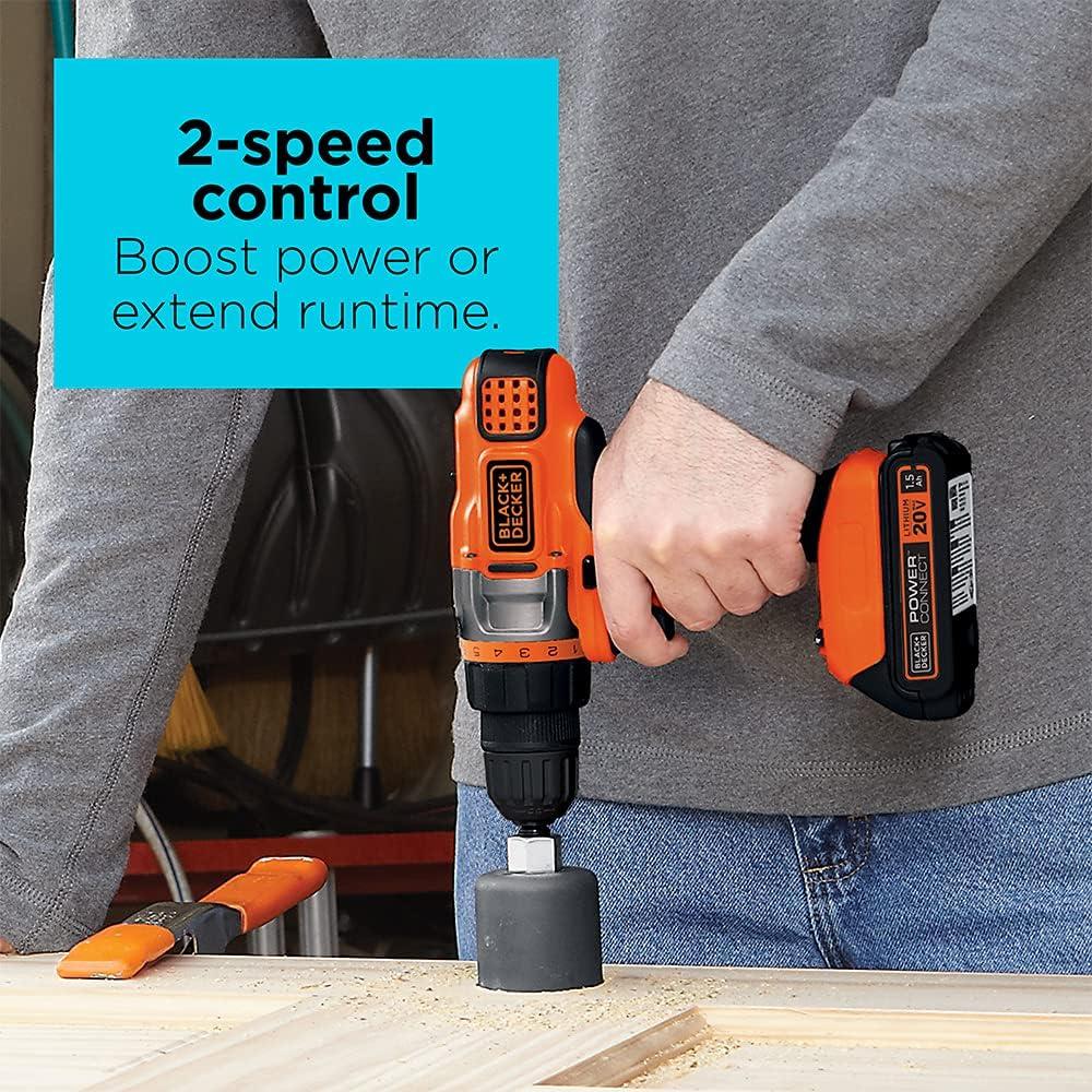 imageBLACKDECKER Cordless Drill Driver Power Drill with Battery and Charger Included 20V MAX POWERCONNECT BCD382DS1Cordless Drill Driver Kit