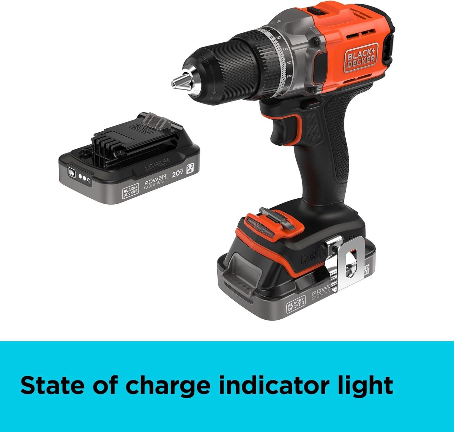 imageBLACKDECKER Cordless Drill Driver Power Drill with Battery and Charger Included 20V MAX POWERCONNECT BCD382DS1NEW Cordless Drill Driver Kit