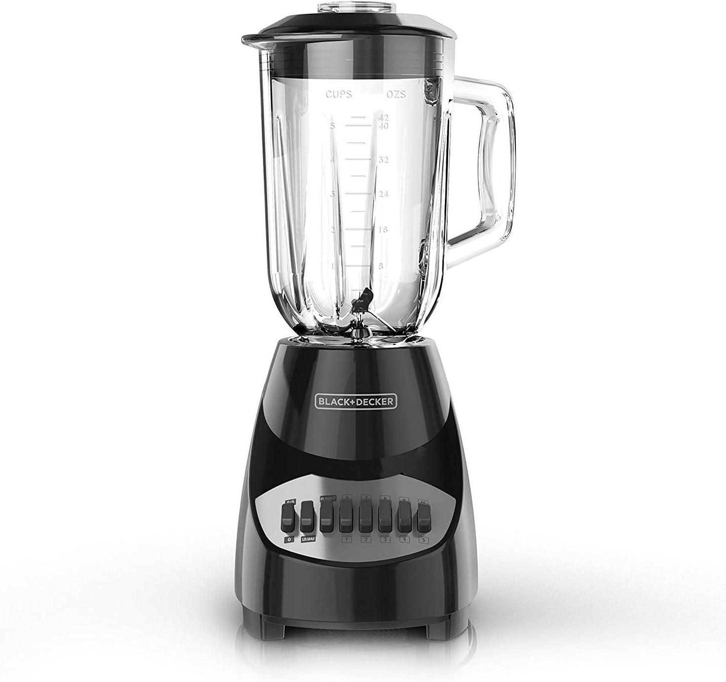 imageBLACKDECKER Countertop Blender with 6Cup Glass Jar 10Speed Settings Black BL2010BGGlass