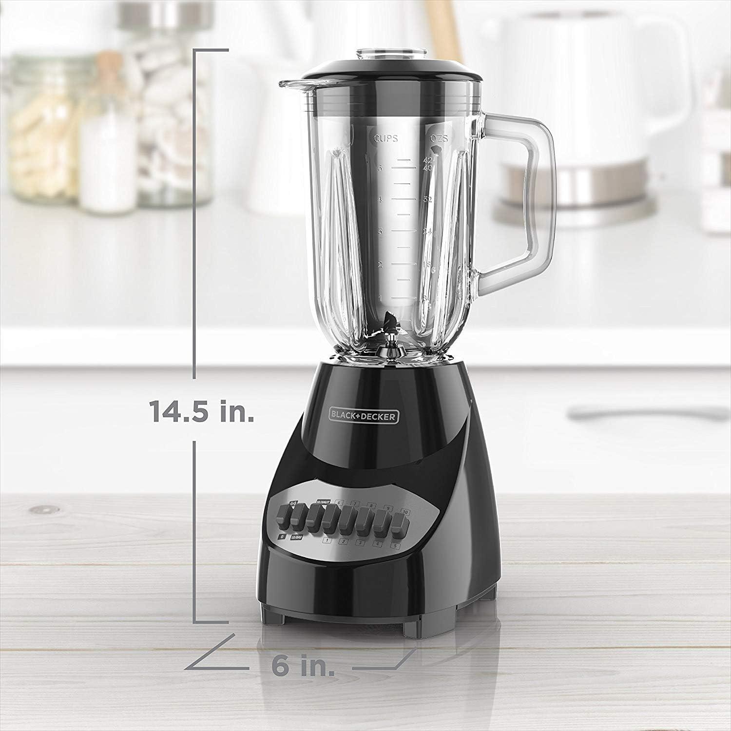 imageBLACKDECKER Countertop Blender with 6Cup Glass Jar 10Speed Settings Black BL2010BGGlass