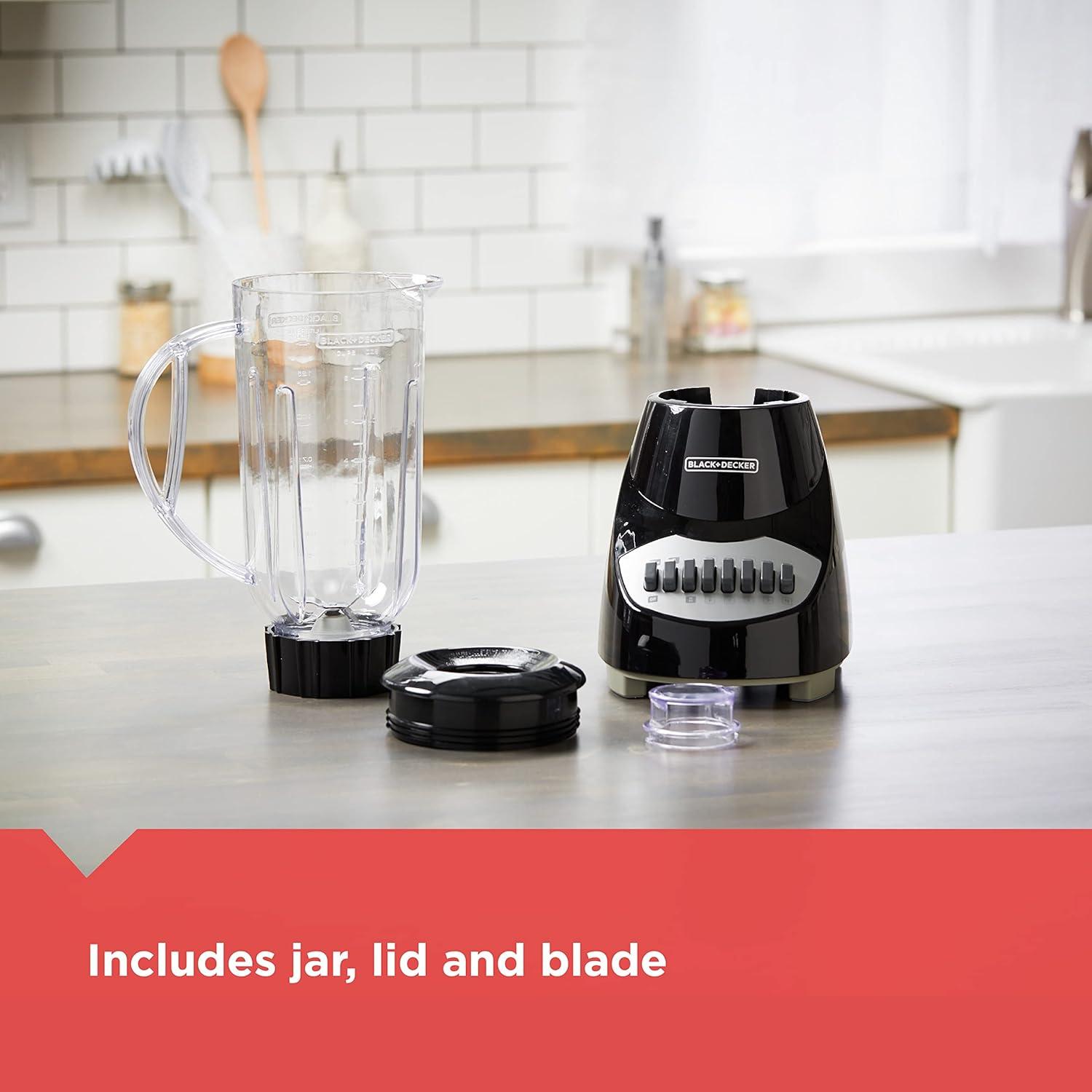 imageBLACKDECKER Countertop Blender with 6Cup Glass Jar 10Speed Settings Black BL2010BGPlastic