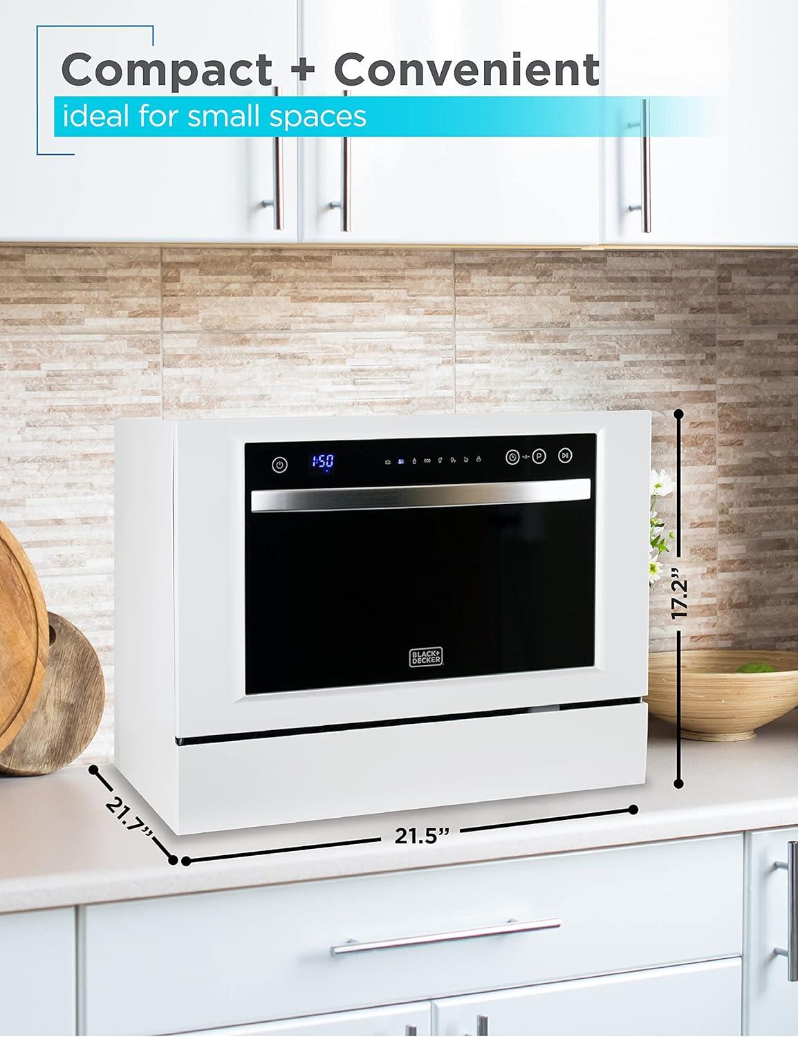 imageBLACKDECKER Countertop Dishwasher Counter Dishwasher with 6 Wash Programs 6Place Setting Capacity Stainless Steel Interior ENERGY STAR Certified BCD6SD WhiteWhiteBlack