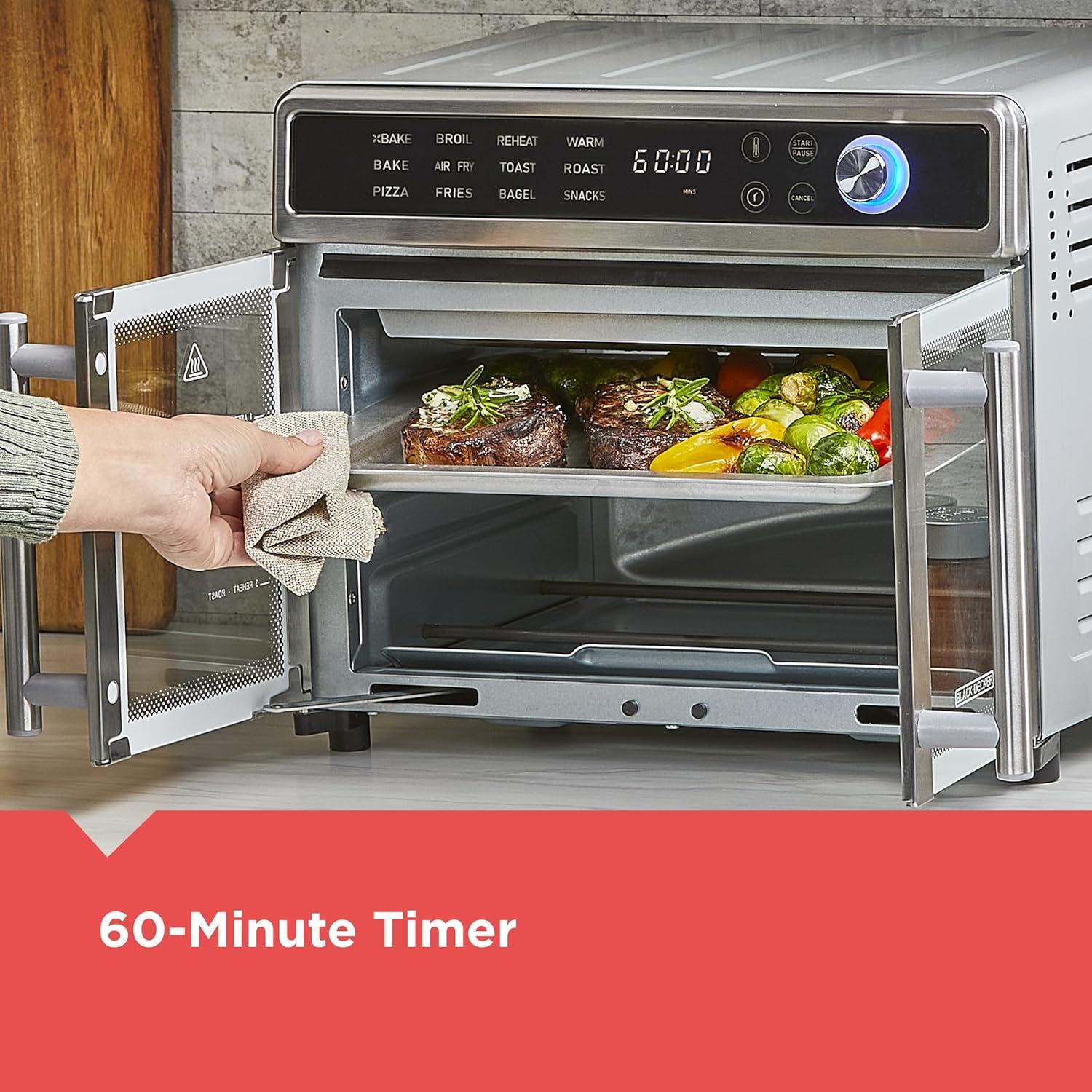 imageBLACKDECKER Crisp N Bake Air Fryer Toaster Oven Combo 12 in 1 Countertop Convection Oven Cooks Food Fast Fits a Whole Pizza or 6 Toast Slices French Doors with Stainless Steel Finish