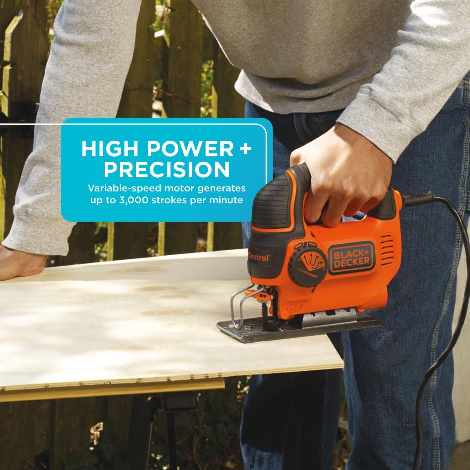 imageBLACKDECKER Jig Saw 5Amp 3000 Blade Speed 45 Degree Beveled Cuts Inch Orbital Blade 4 Curve Settings Corded BDEJS600COne Size