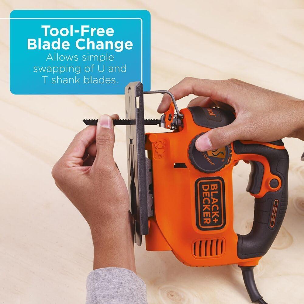 imageBLACKDECKER Jig Saw 5Amp 3000 Blade Speed 45 Degree Beveled Cuts Inch Orbital Blade 4 Curve Settings Corded BDEJS600COne Size