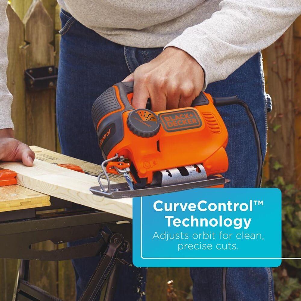 imageBLACKDECKER Jig Saw 5Amp 3000 Blade Speed 45 Degree Beveled Cuts Inch Orbital Blade 4 Curve Settings Corded BDEJS600COne Size