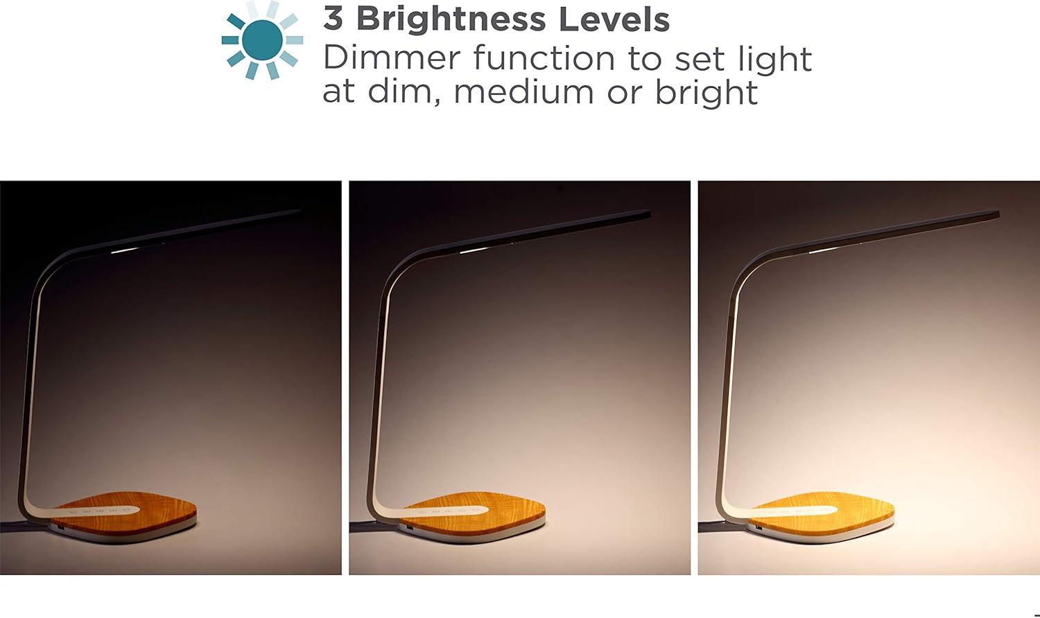 imageBLACKDECKER LED Dimmable Desk Lamp with Wood Grain Base7W White VLED1818BD