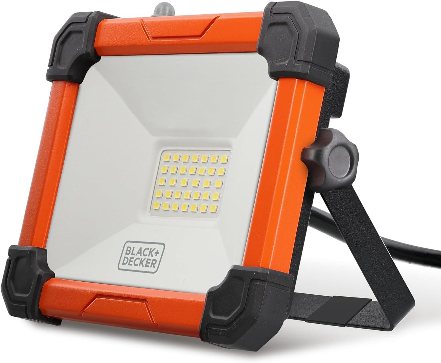 imageBLACKDECKER LED Work Light 2000 Lumens LED Utility Panel Flood Light IP65 Waterproof Shock Resistant 120 Beam Angle ETL Certified Adjustable Kickstand Tripod Compatible Portable 120V Plug