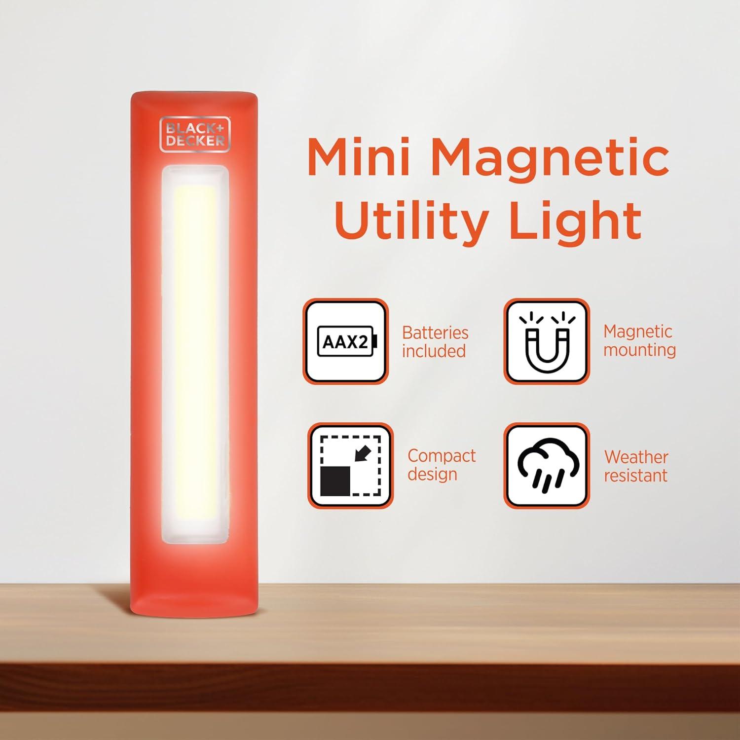 imageBLACKDECKER LED Work Light 300 Lumens AA BatteryPowered Utility Light 3 Brightness Levels amp SOS Mode 2 Magnet Mounts Pocket Clip Compact Lightweight amp Portable Weather Resistant 10 Hour PowerTwo Pack
