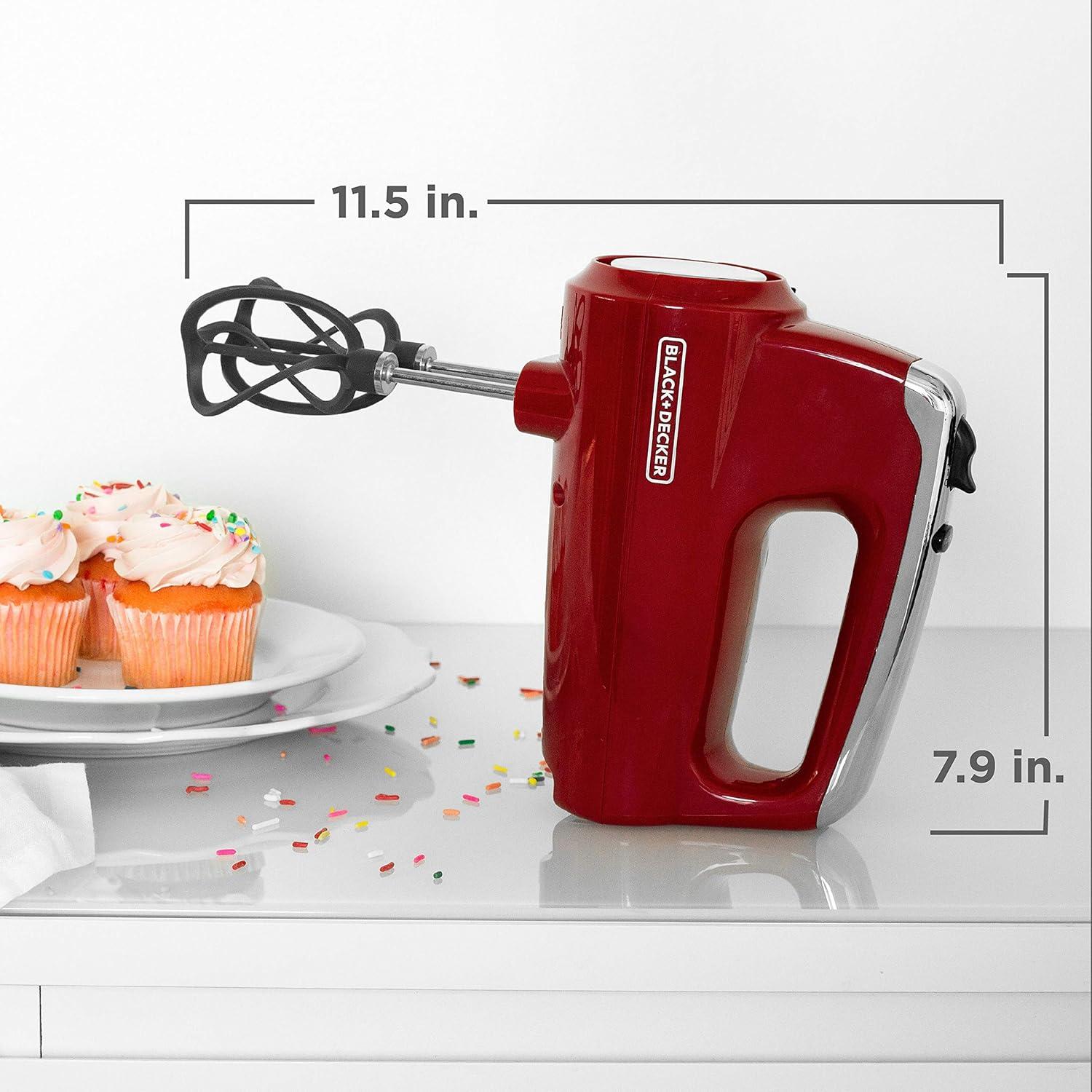 imageBLACKDECKER MX600B Helix Performance Premium 5Speed Hand Mixer 5 Attachments Case BlackRed