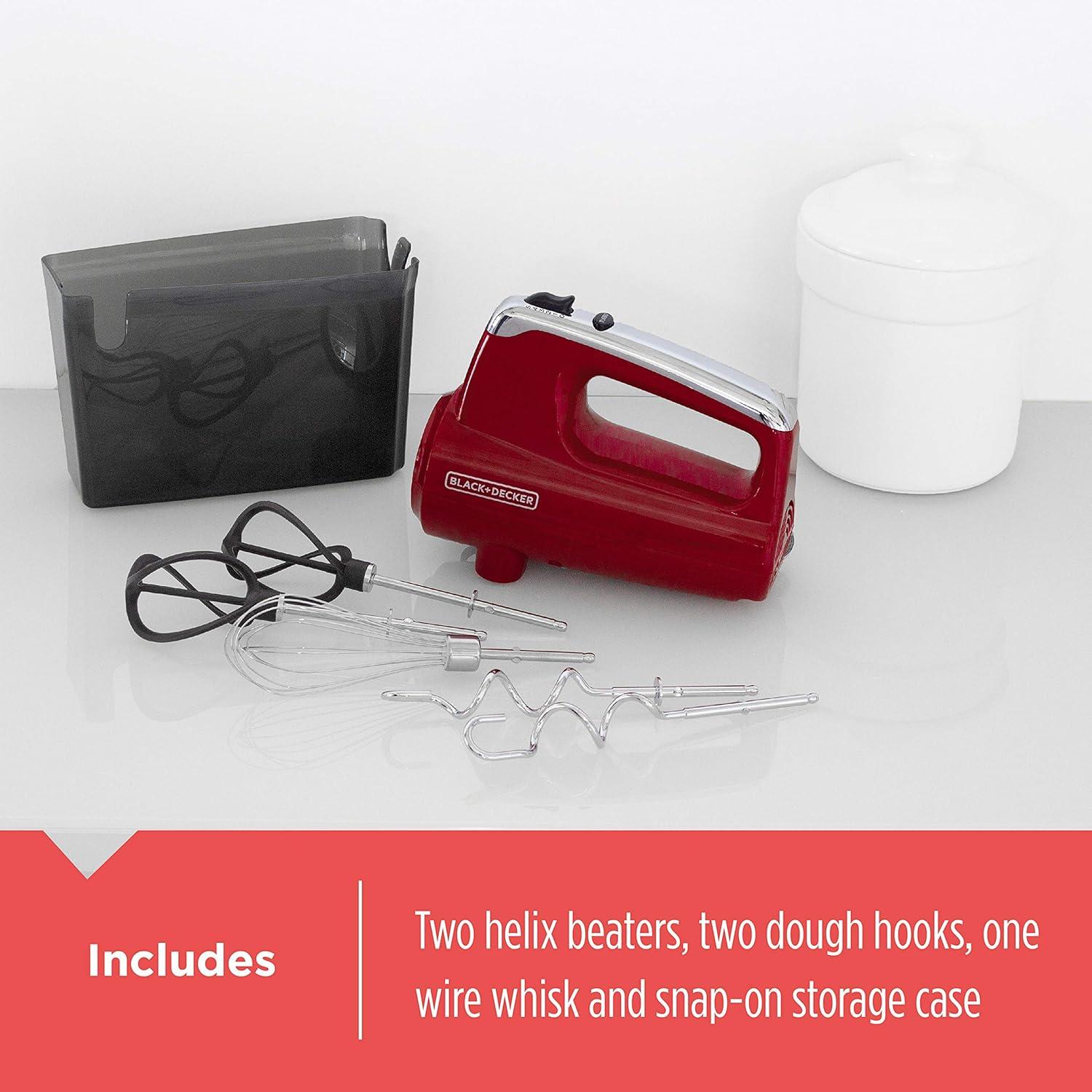 imageBLACKDECKER MX600B Helix Performance Premium 5Speed Hand Mixer 5 Attachments Case BlackRed