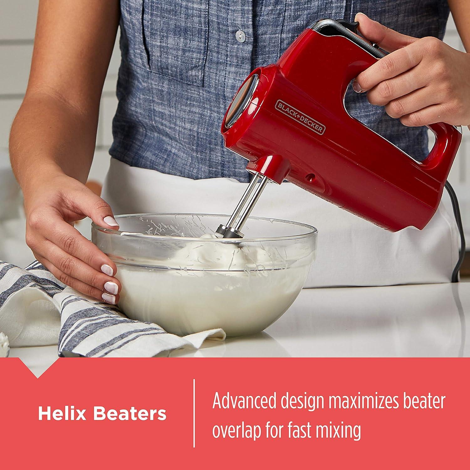 imageBLACKDECKER MX600B Helix Performance Premium 5Speed Hand Mixer 5 Attachments Case BlackRed