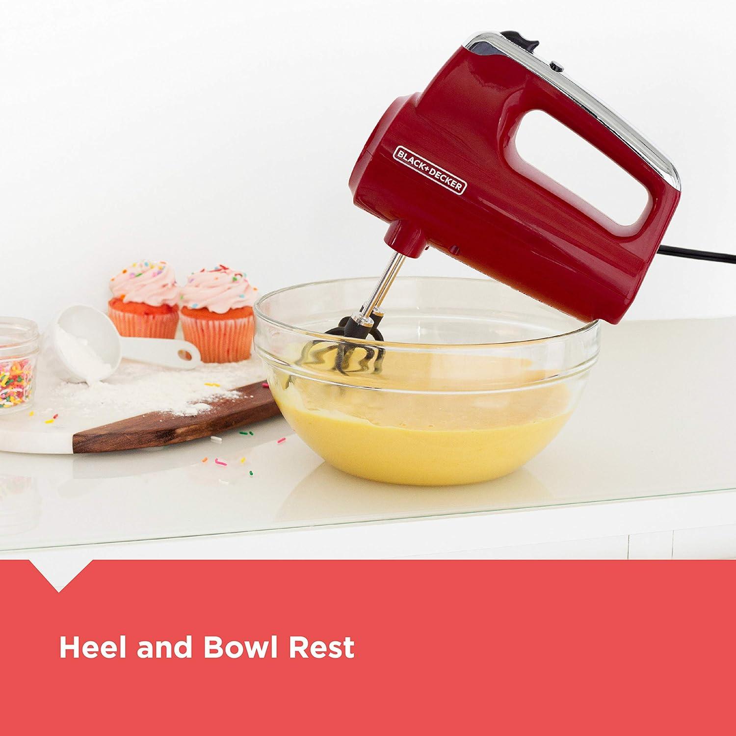 imageBLACKDECKER MX600B Helix Performance Premium 5Speed Hand Mixer 5 Attachments Case BlackRed
