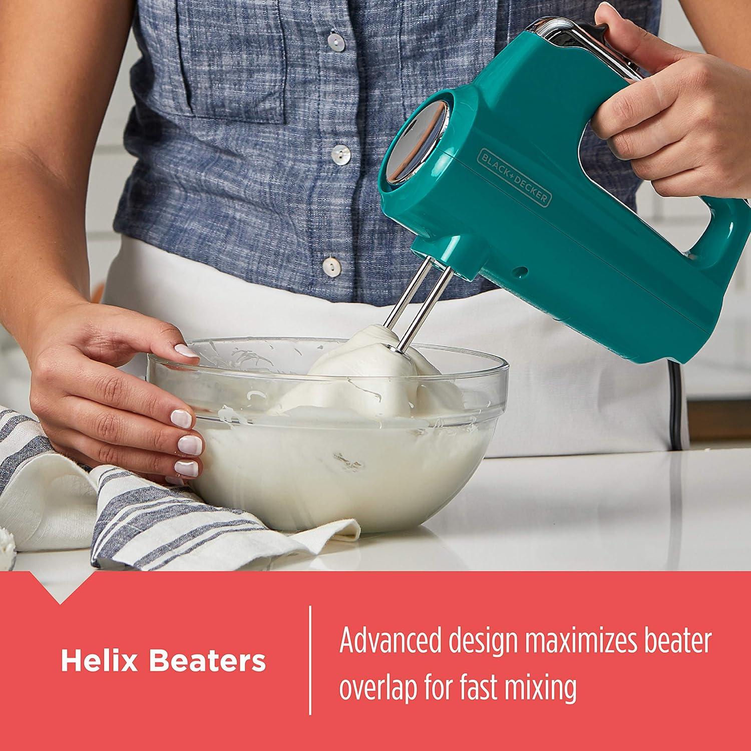 imageBLACKDECKER MX600B Helix Performance Premium 5Speed Hand Mixer 5 Attachments Case BlackTeal