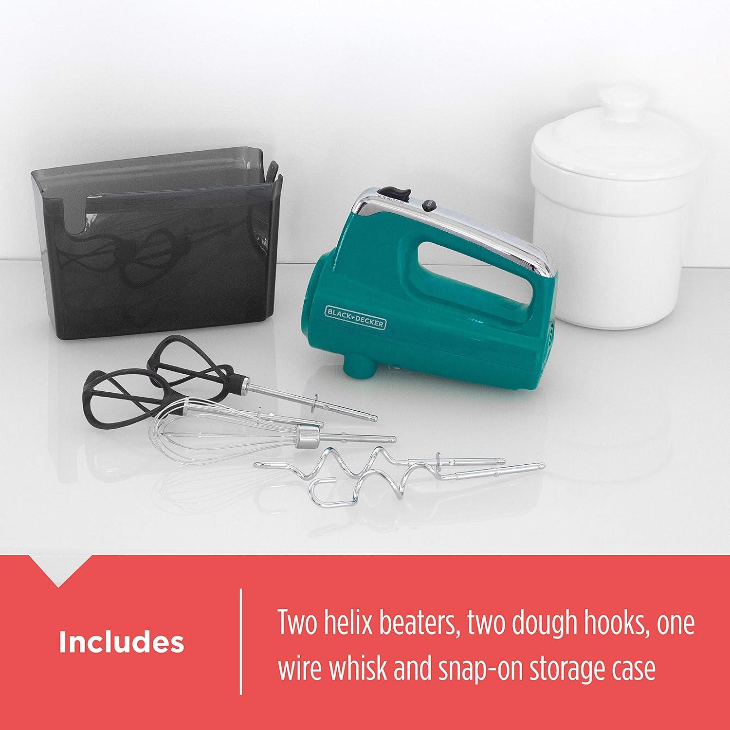 imageBLACKDECKER MX600B Helix Performance Premium 5Speed Hand Mixer 5 Attachments Case BlackTeal