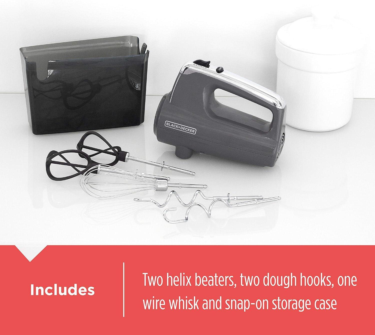 imageBLACKDECKER MX600B Helix Performance Premium 5Speed Hand Mixer 5 Attachments Case Blackgray