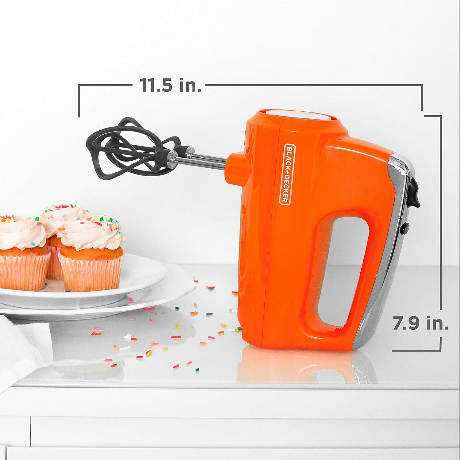 imageBLACKDECKER MX600B Helix Performance Premium 5Speed Hand Mixer 5 Attachments Case Blacktangerine