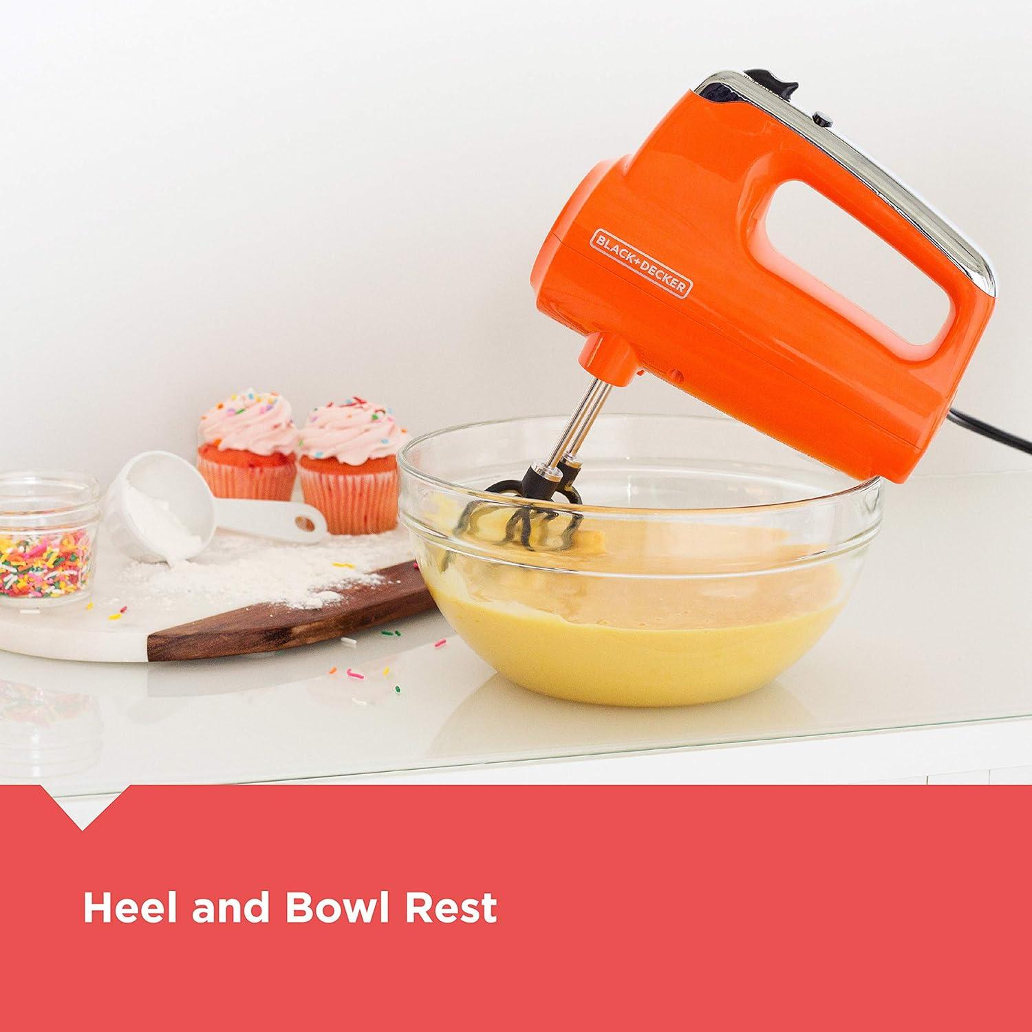 imageBLACKDECKER MX600B Helix Performance Premium 5Speed Hand Mixer 5 Attachments Case Blacktangerine