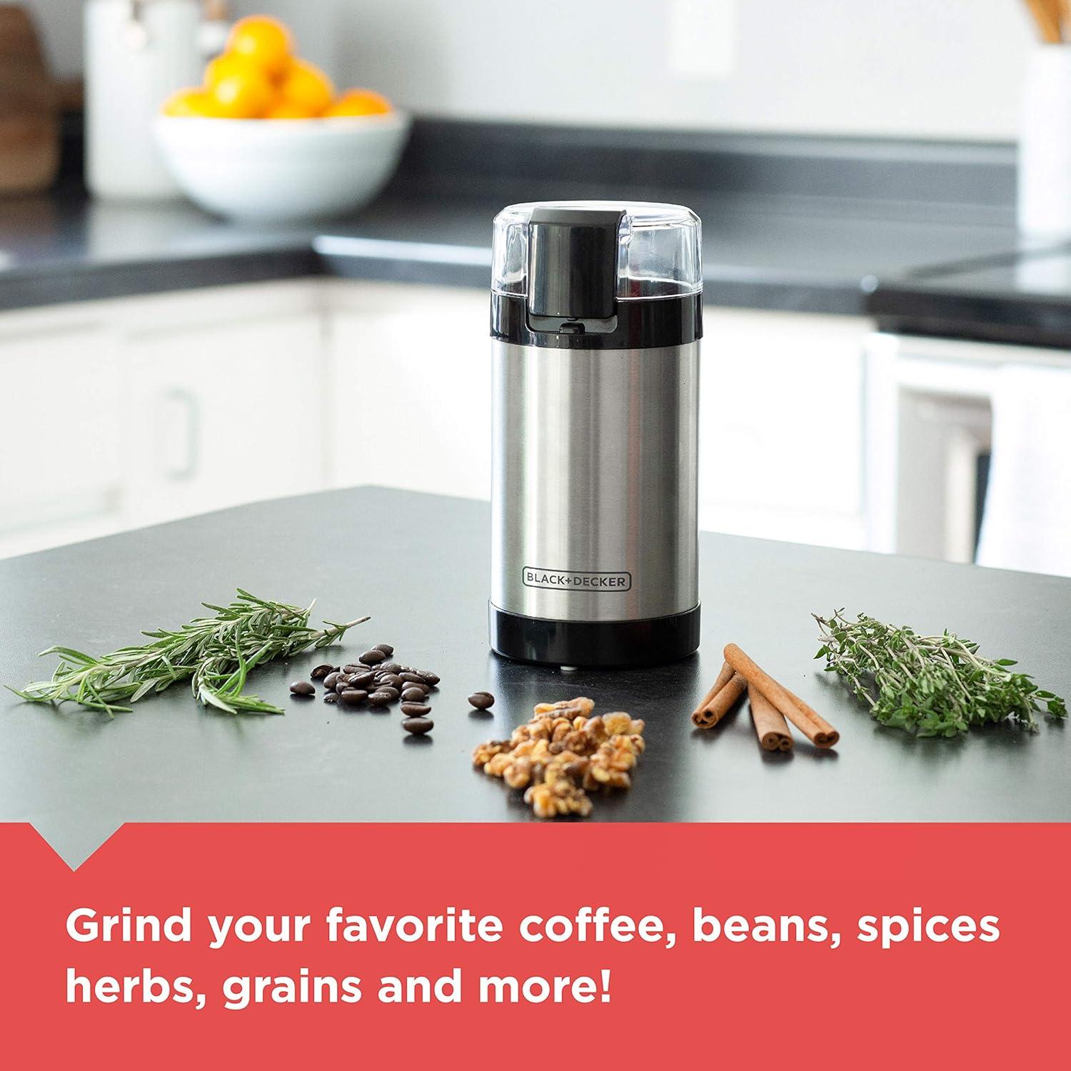 imageBLACKDECKER One Touch Coffee Grinder 23 Cup Coffee Bean Capacity Spice Grinder One Touch PushButton Control 150 Watts Stainless Steel Blades23 Cup Coffee Bean Capacity Pack of 1