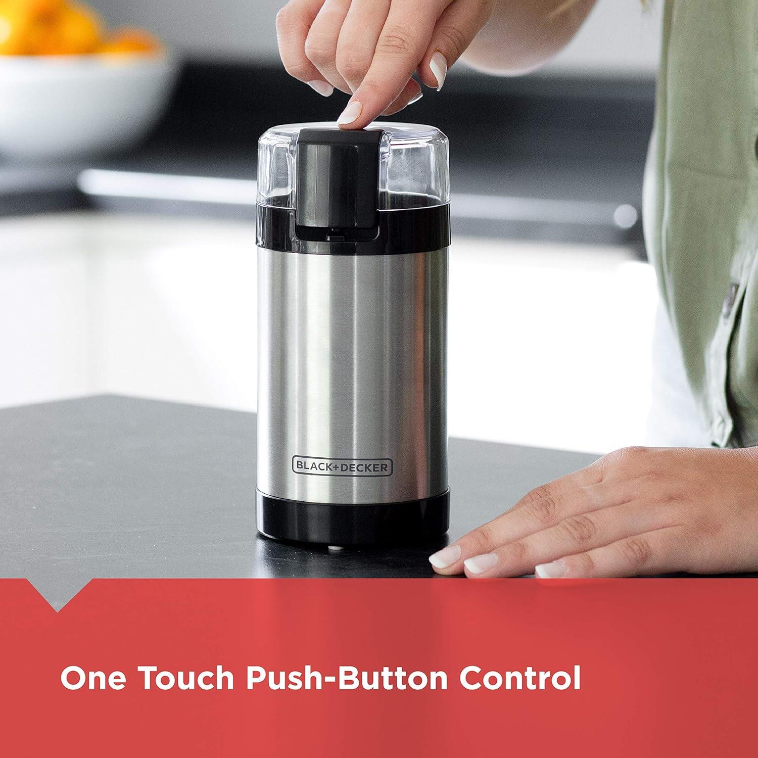 imageBLACKDECKER One Touch Coffee Grinder 23 Cup Coffee Bean Capacity Spice Grinder One Touch PushButton Control 150 Watts Stainless Steel Blades23 Cup Coffee Bean Capacity Pack of 1