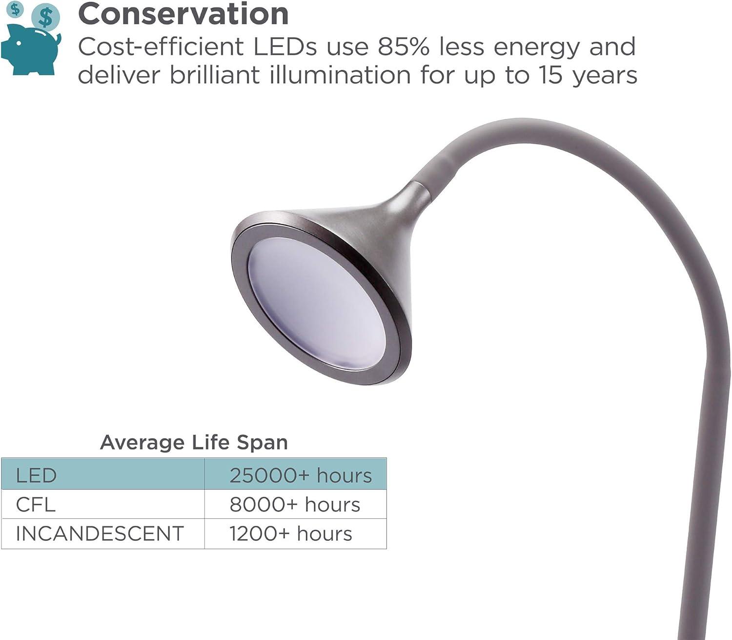 imageBLACKDECKER PureOptics LED Minimalist Floor Lamp 58 Height with Weighted Base Adjustable Gooseneck Flicker Free EcoFriendly Foot Switch GrayDesk Lamp