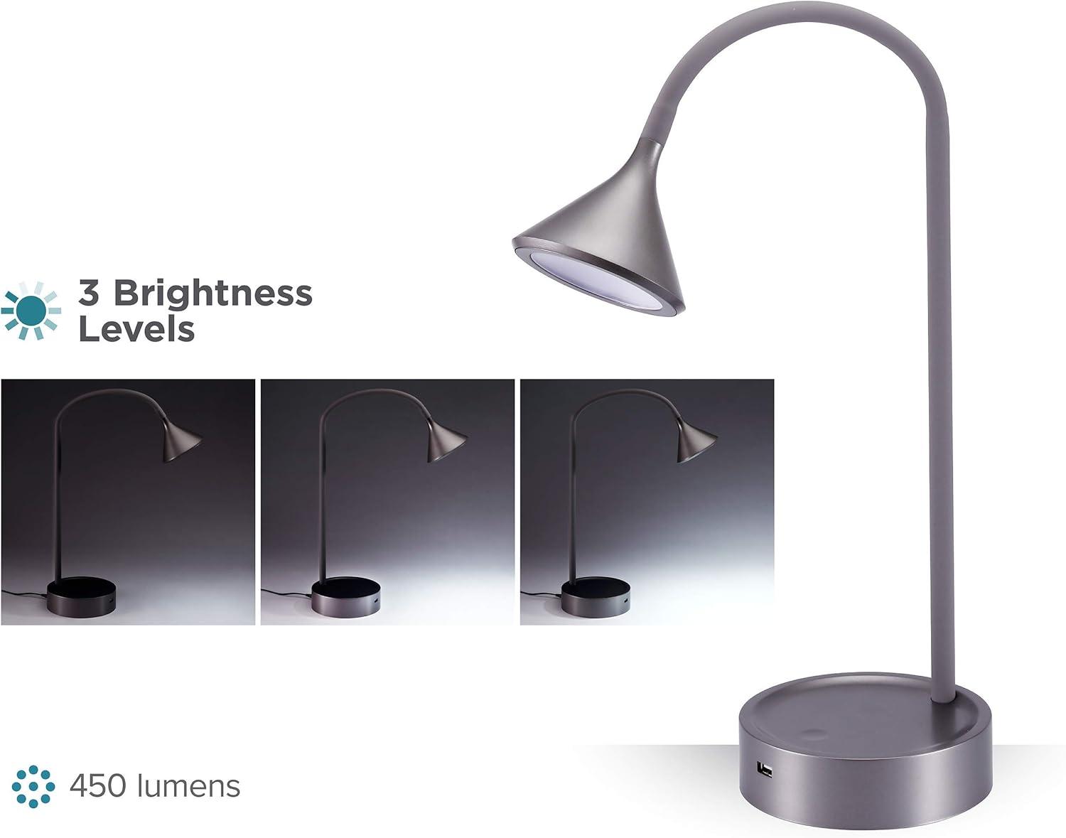 imageBLACKDECKER PureOptics LED Minimalist Floor Lamp 58 Height with Weighted Base Adjustable Gooseneck Flicker Free EcoFriendly Foot Switch GrayDesk Lamp