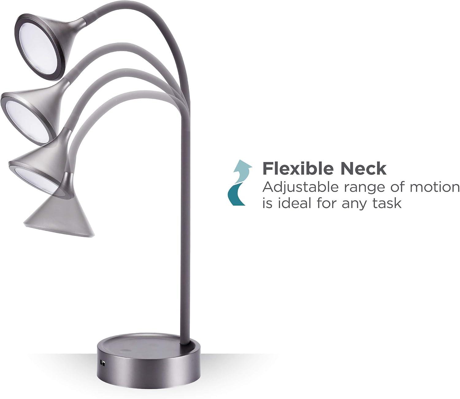 imageBLACKDECKER PureOptics LED Minimalist Floor Lamp 58 Height with Weighted Base Adjustable Gooseneck Flicker Free EcoFriendly Foot Switch GrayDesk Lamp