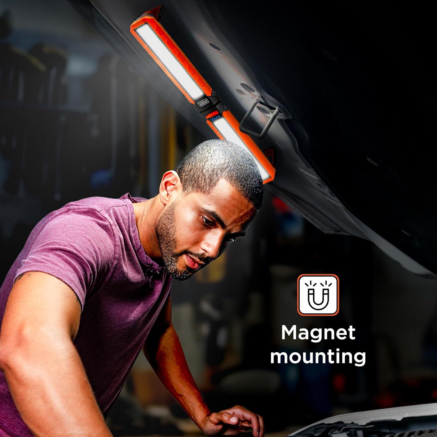imageBLACKDECKER Rechargeable Hanging LED Light 1100 Lumens Foldable DoubleSided LED Work Light 5 Modes Tripod Hook amp Magnetic Mount IndoorOutdoor IP54 WeatherResistant COB Lighting Adjustable