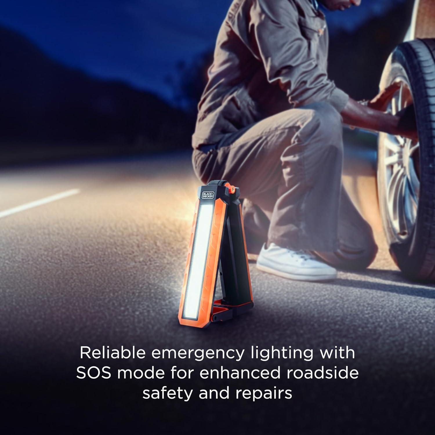 imageBLACKDECKER Rechargeable Hanging LED Light 1100 Lumens Foldable DoubleSided LED Work Light 5 Modes Tripod Hook amp Magnetic Mount IndoorOutdoor IP54 WeatherResistant COB Lighting Adjustable