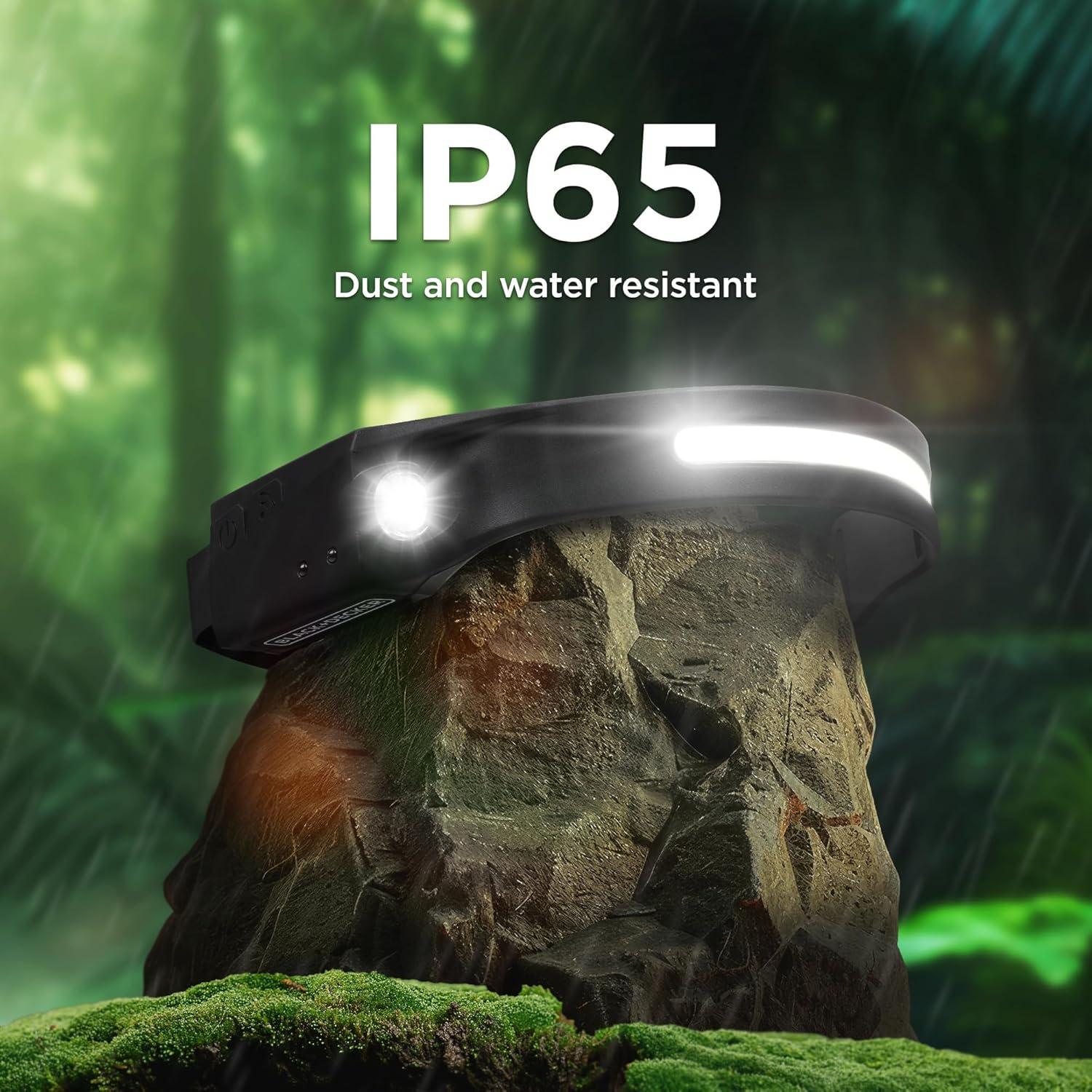 imageBLACKDECKER Rechargeable Headlamp with Flashlight amp Wave Sensor 350 Lumens LED 230 Wide Beam Head Light IP65 Waterproof 4 Brightness Settings amp SOS Mode Fits Over Helmets Head Lamp for CampingTwo Pack