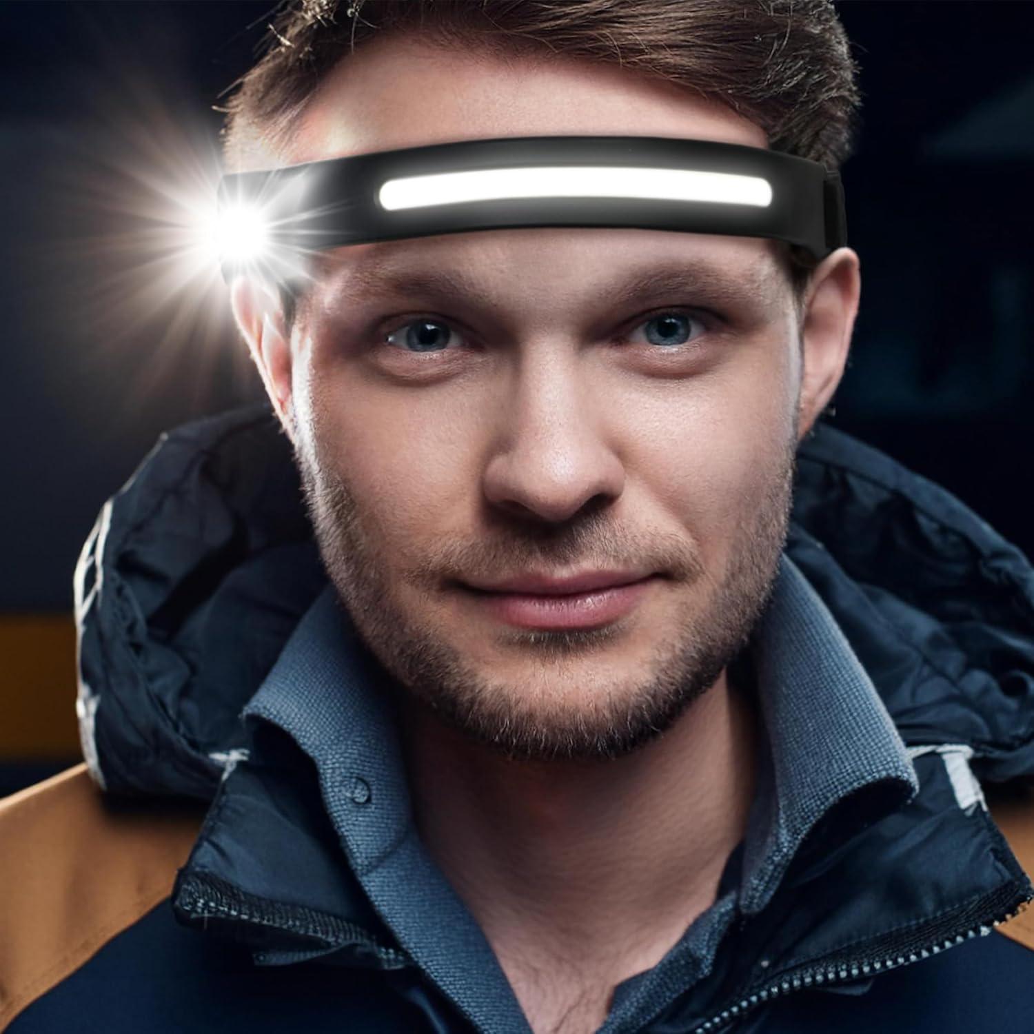imageBLACKDECKER Rechargeable Headlamp with Flashlight amp Wave Sensor 350 Lumens LED 230 Wide Beam Head Light IP65 Waterproof 4 Brightness Settings amp SOS Mode Fits Over Helmets Head Lamp for CampingTwo Pack