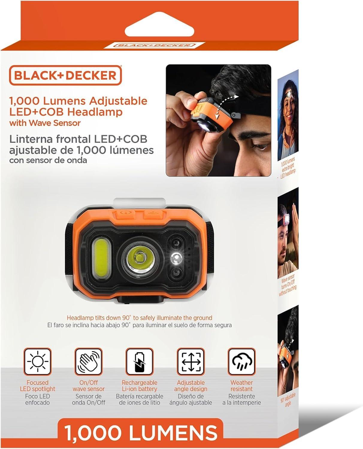 imageBLACKDECKER Rechargeable Headlamp with Wave Sensor 2Pack Ultra Bright 1000 Lumens LED Head Light 90 Tilt 7 Lighting Modes IP65 Waterproof Fits Over Helmet 14 Hour Head Lamp for CampingTwo Pack