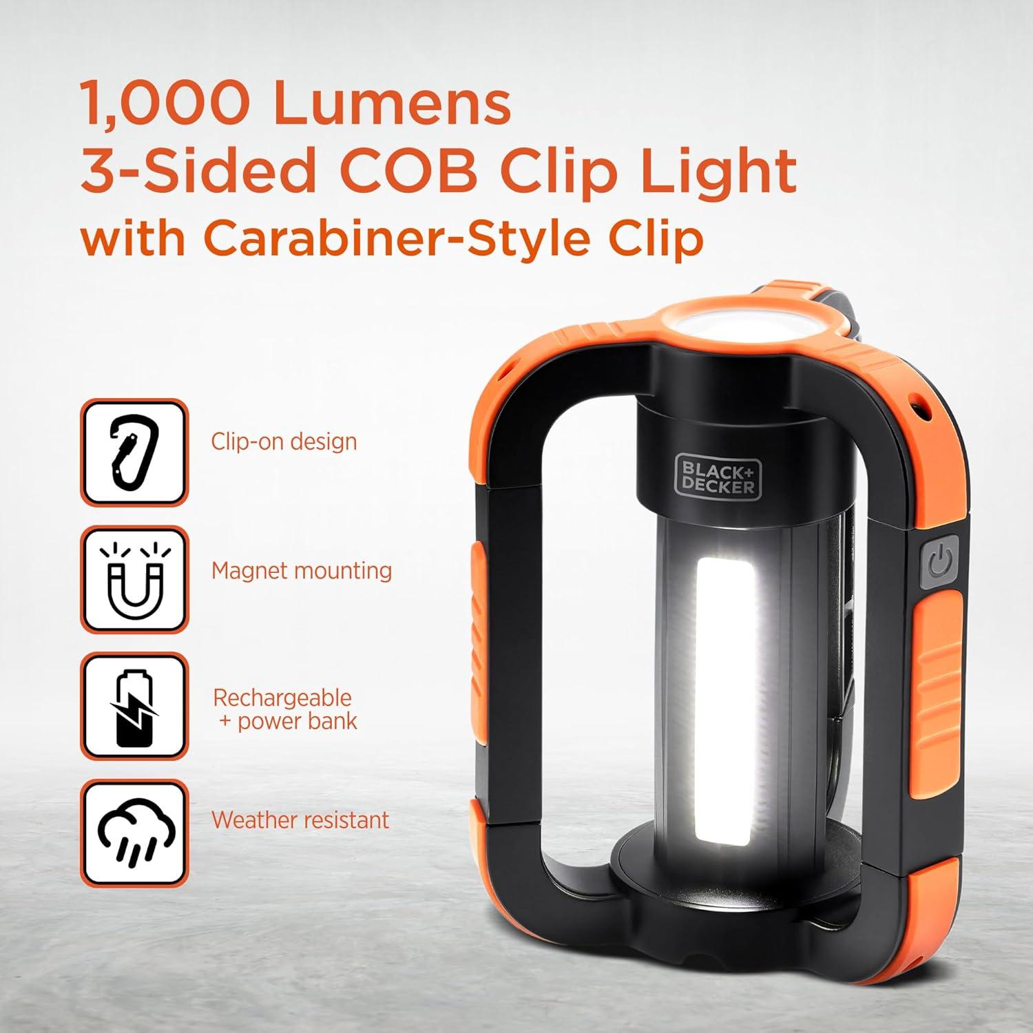 imageBLACKDECKER Rechargeable LED Flashlight amp 360 Lantern 1000LM IP65 Waterproof Light 8 Modes Emergency SOS Mode USBA Power Bank 18 Hour Light Carabiner Clip Magnetic for Blackouts amp Camping