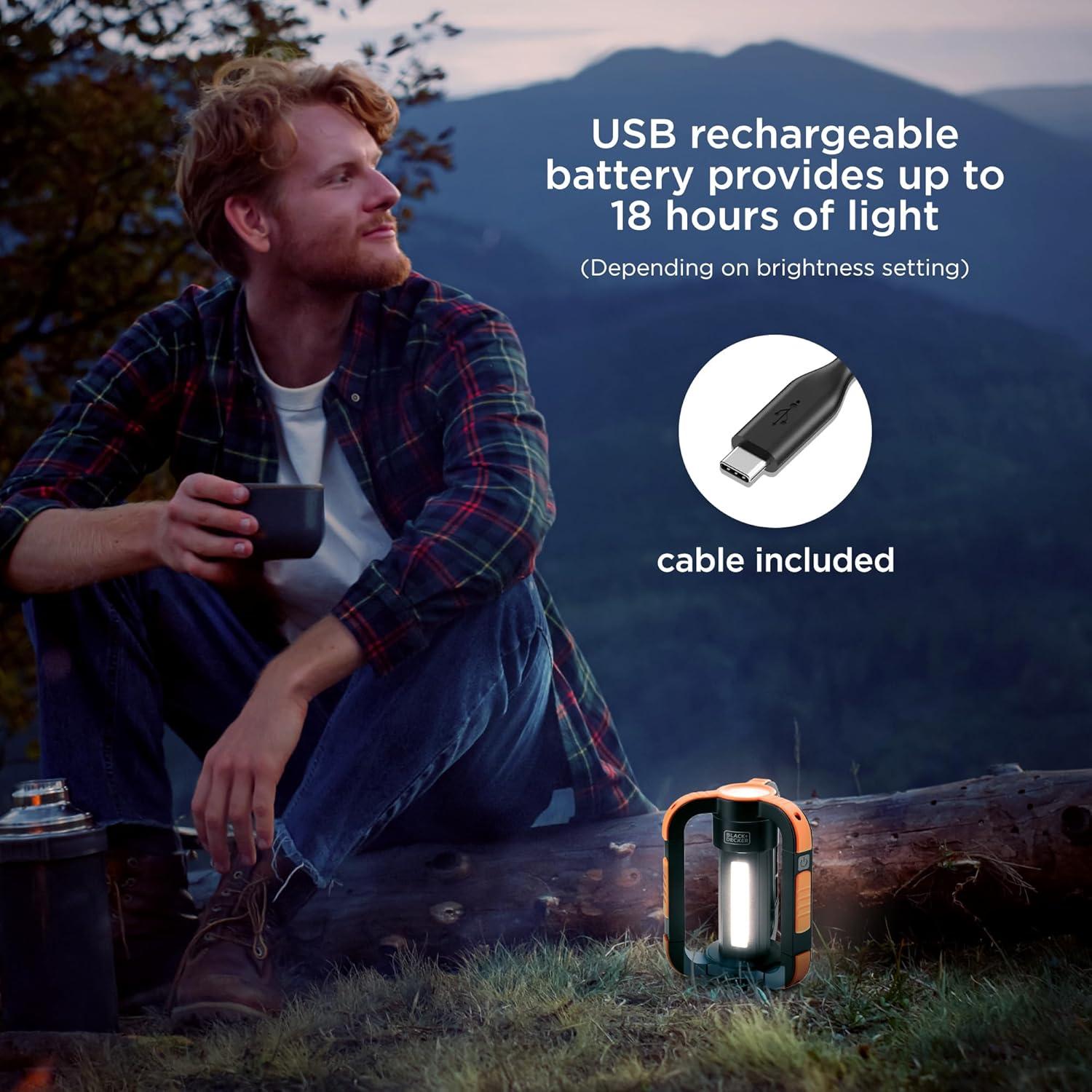 imageBLACKDECKER Rechargeable LED Flashlight amp 360 Lantern 1000LM IP65 Waterproof Light 8 Modes Emergency SOS Mode USBA Power Bank 18 Hour Light Carabiner Clip Magnetic for Blackouts amp Camping