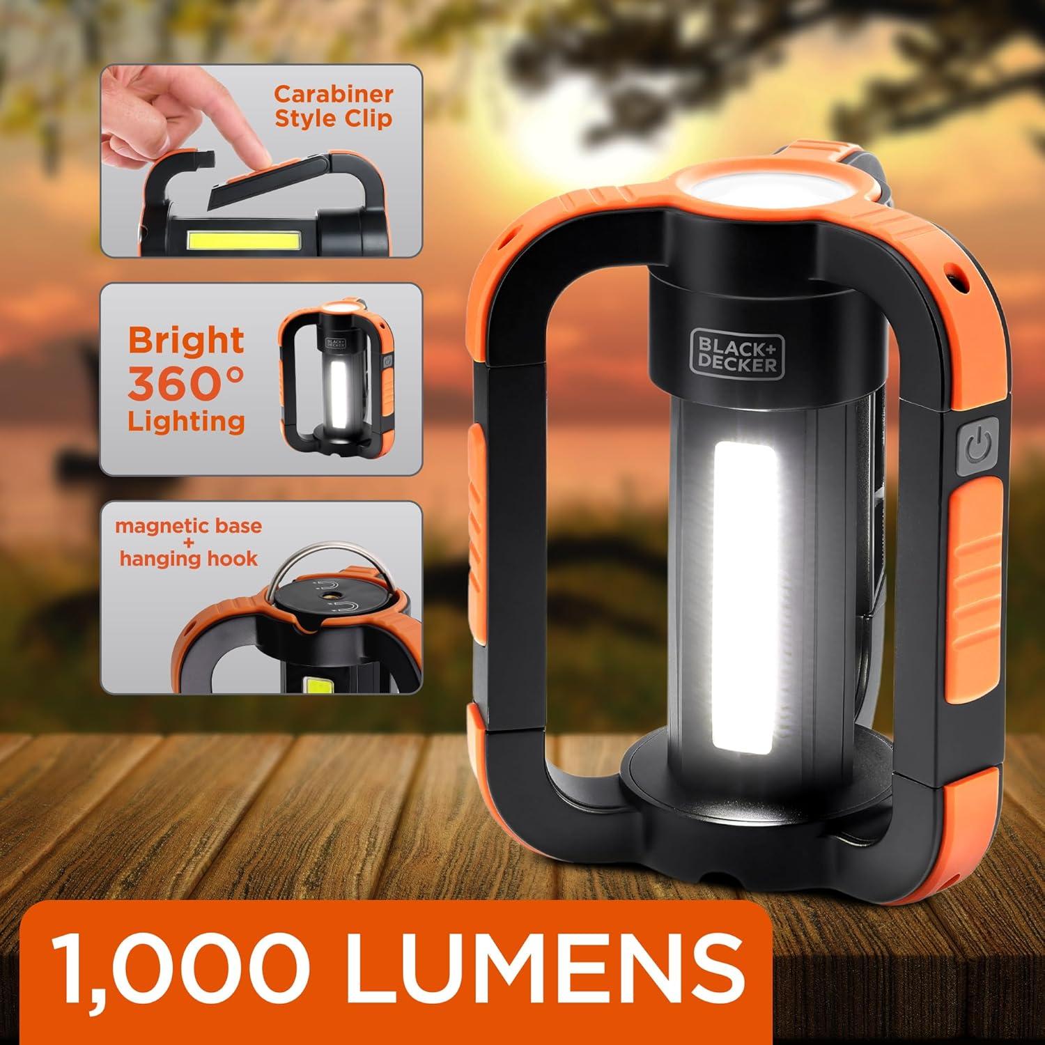 imageBLACKDECKER Rechargeable LED Flashlight amp 360 Lantern 1000LM IP65 Waterproof Light 8 Modes Emergency SOS Mode USBA Power Bank 18 Hour Light Carabiner Clip Magnetic for Blackouts amp Camping
