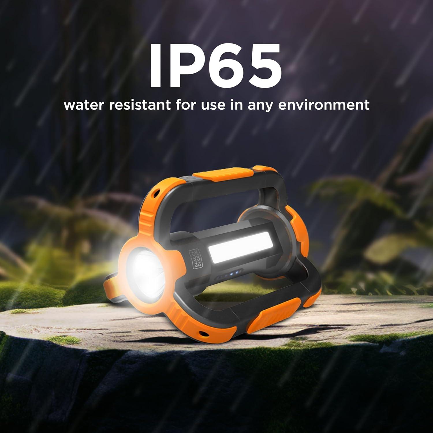imageBLACKDECKER Rechargeable LED Flashlight amp 360 Lantern 1000LM IP65 Waterproof Light 8 Modes Emergency SOS Mode USBA Power Bank 18 Hour Light Carabiner Clip Magnetic for Blackouts amp Camping