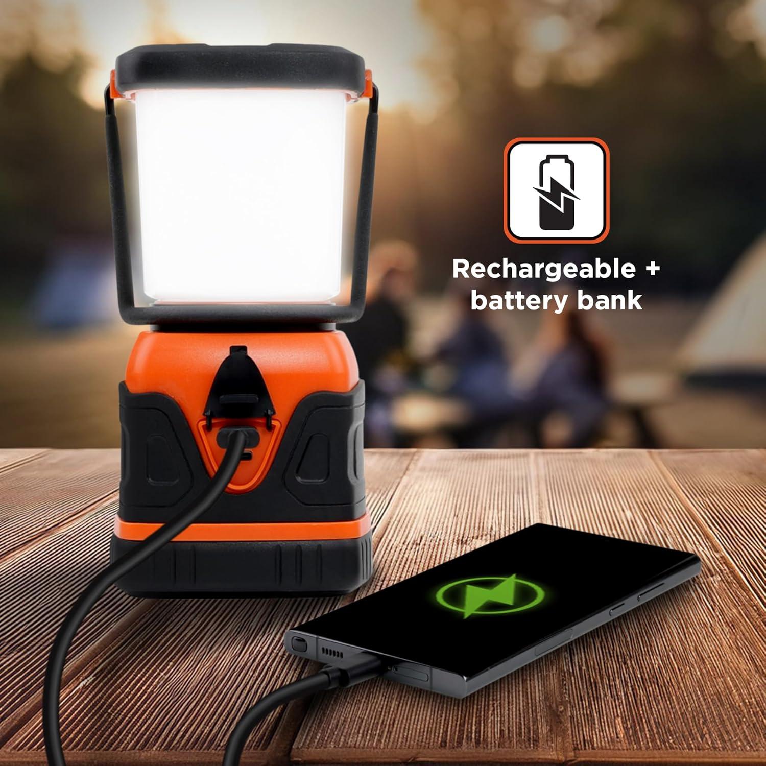 imageBLACKDECKER Rechargeable LED Lantern amp 400mAh Power Bank 1000 Lumens 360 Flashlight for Camping amp Power Outage SOS Mode 12 Hour Power Multiwhite 7 Modes IP44 WeatherResistant Folding HookOne Pack