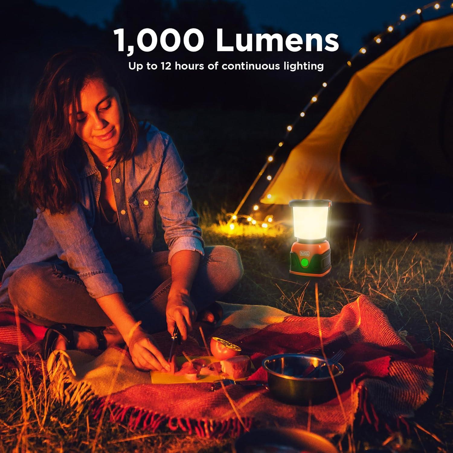 imageBLACKDECKER Rechargeable LED Lantern amp 400mAh Power Bank 1000 Lumens 360 Flashlight for Camping amp Power Outage SOS Mode 12 Hour Power Multiwhite 7 Modes IP44 WeatherResistant Folding HookOne Pack