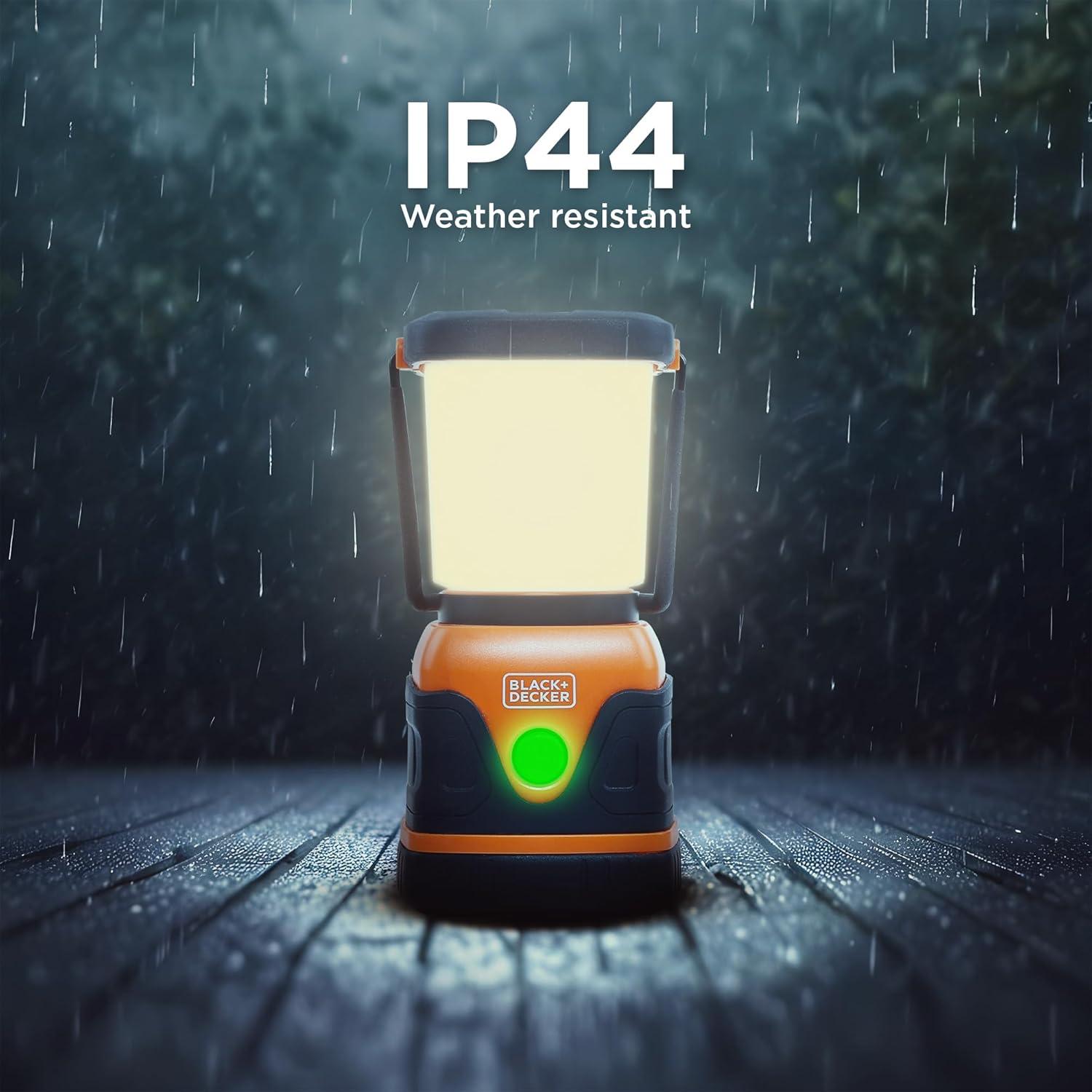 imageBLACKDECKER Rechargeable LED Lantern amp 400mAh Power Bank 1000 Lumens 360 Flashlight for Camping amp Power Outage SOS Mode 12 Hour Power Multiwhite 7 Modes IP44 WeatherResistant Folding HookOne Pack