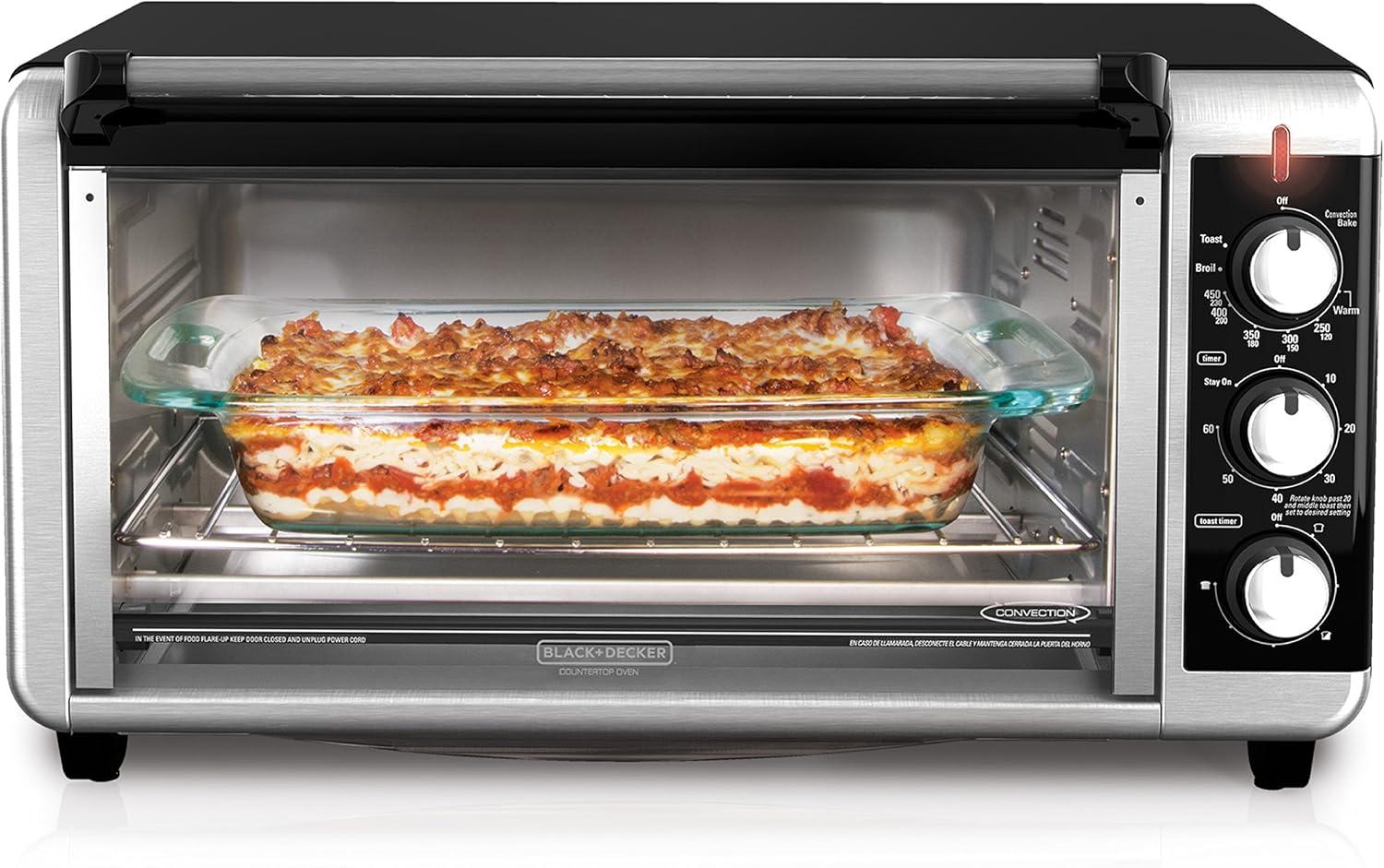 imageBLACKDECKER TO3250XSBD 8Slice Extra Wide Convection Countertop Toaster Oven Includes Bake Pan Broil Rack amp Toasting Rack Stainless SteelBlack