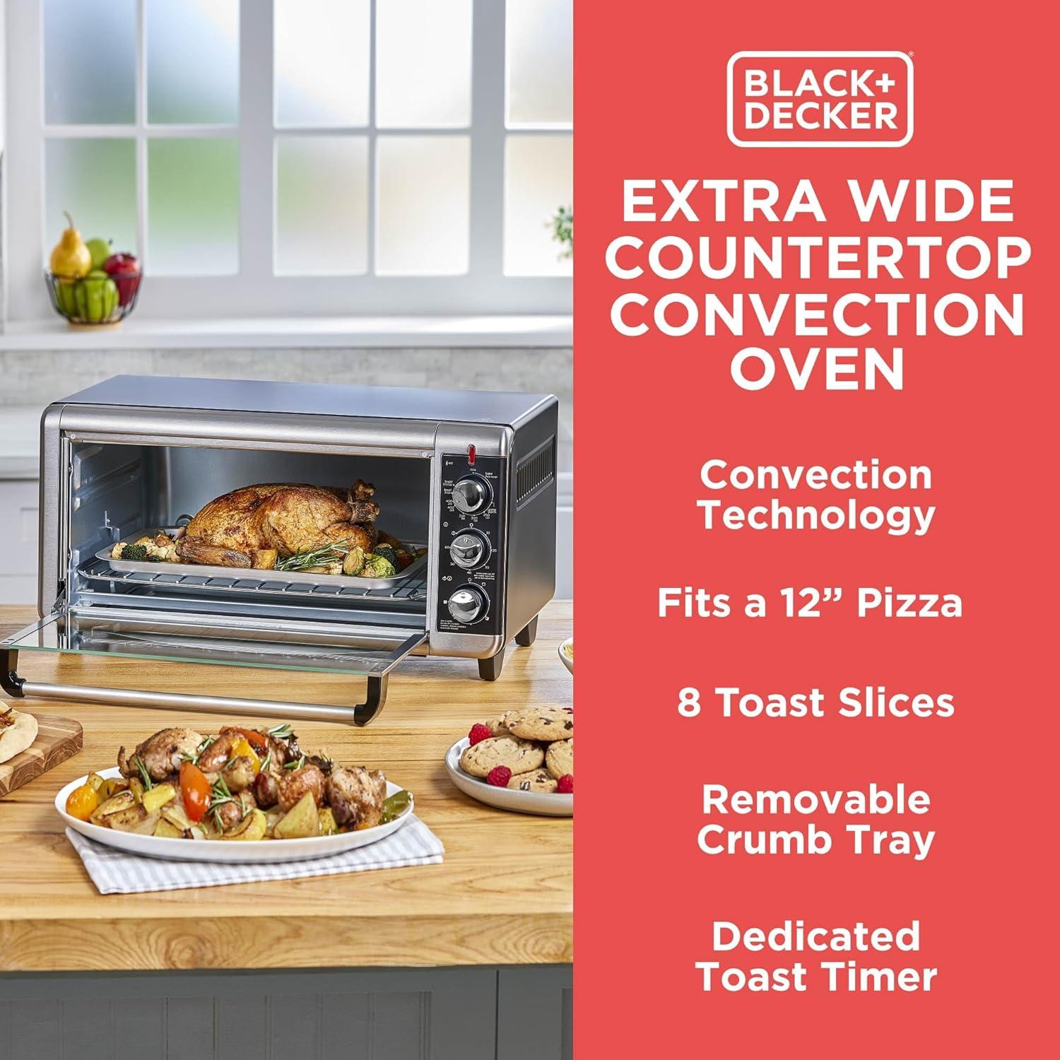 imageBLACKDECKER TO3250XSBD 8Slice Extra Wide Convection Countertop Toaster Oven Includes Bake Pan Broil Rack amp Toasting Rack Stainless SteelBlack