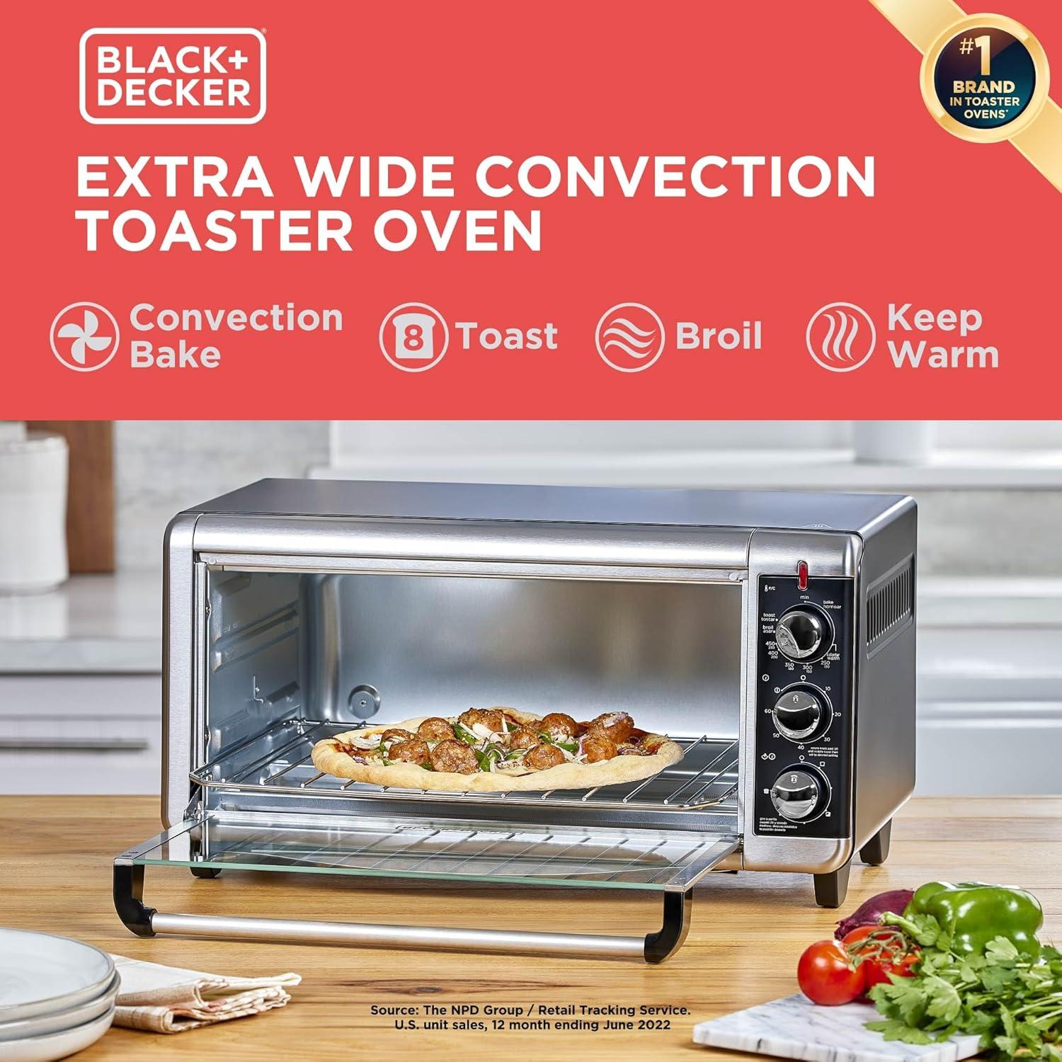 imageBLACKDECKER TO3250XSBD 8Slice Extra Wide Convection Countertop Toaster Oven Includes Bake Pan Broil Rack amp Toasting Rack Stainless SteelBlack