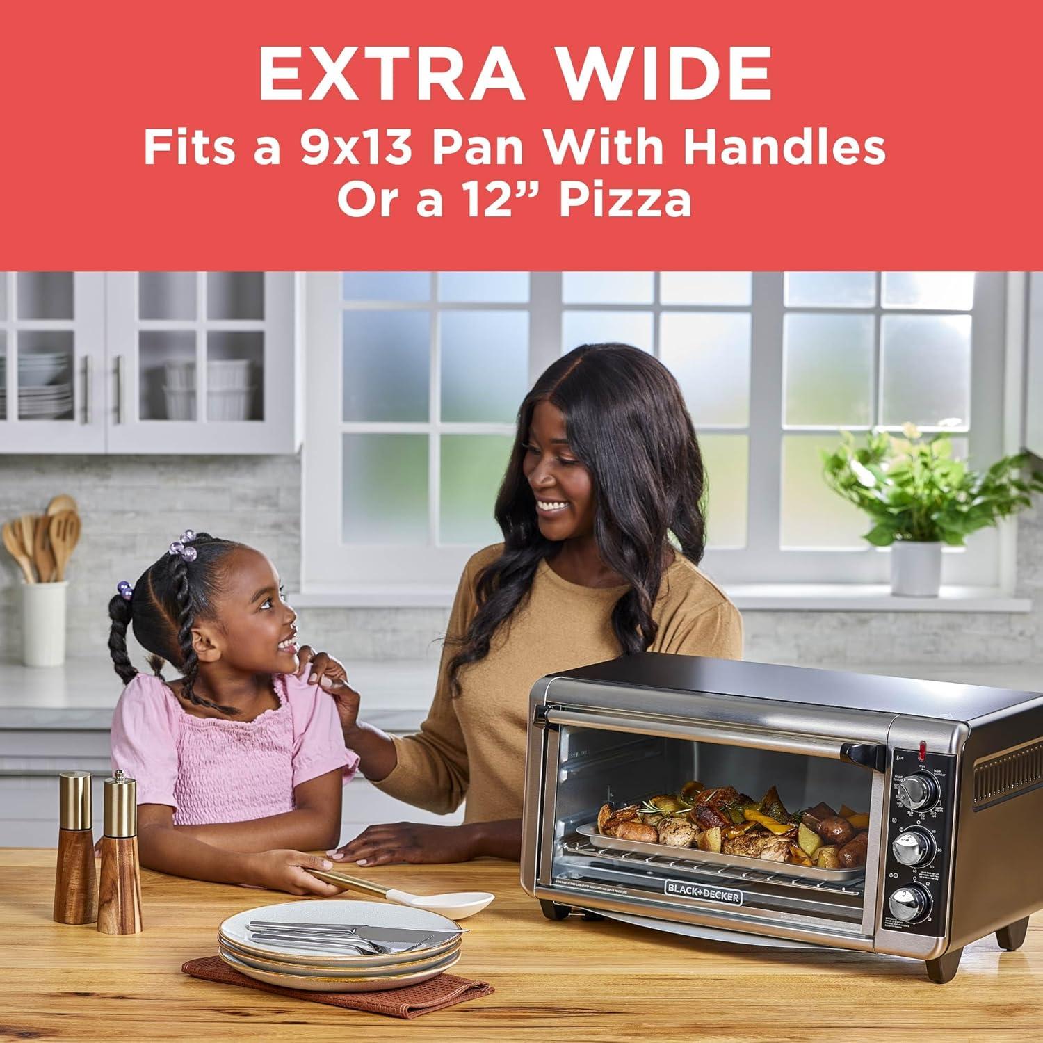 imageBLACKDECKER TO3250XSBD 8Slice Extra Wide Convection Countertop Toaster Oven Includes Bake Pan Broil Rack amp Toasting Rack Stainless SteelBlack