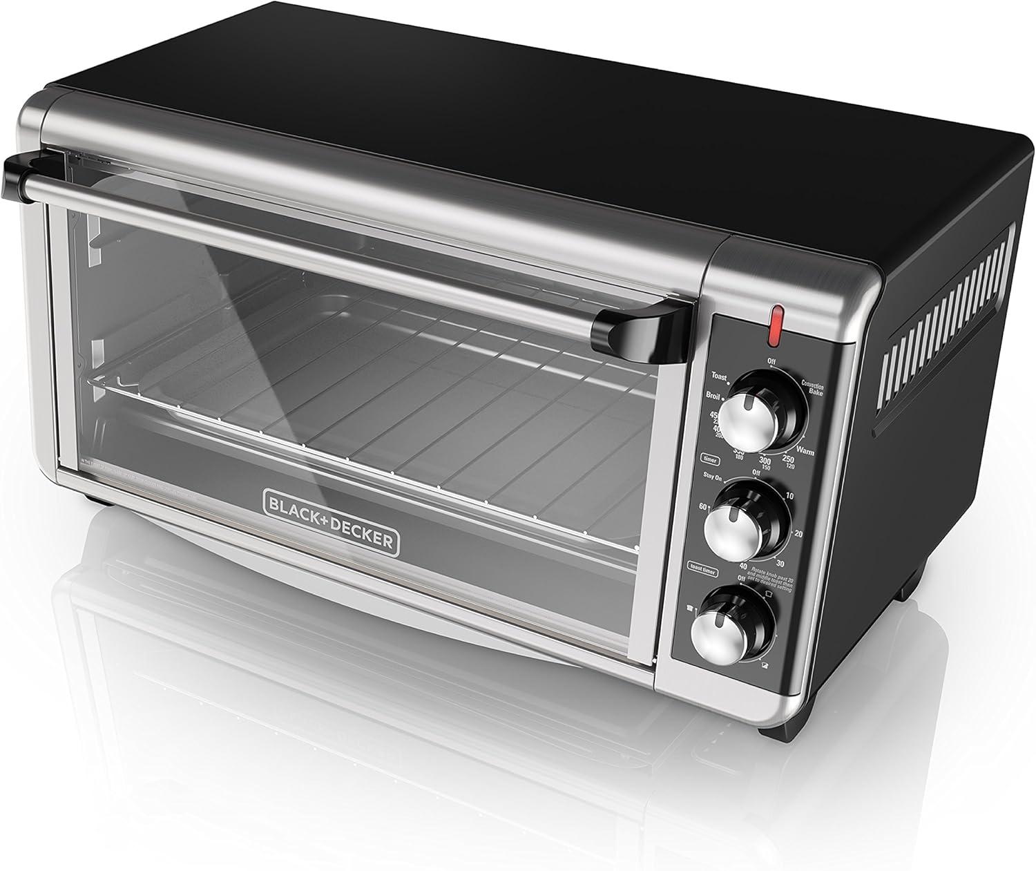 imageBLACKDECKER TO3250XSBD 8Slice Extra Wide Convection Countertop Toaster Oven Includes Bake Pan Broil Rack amp Toasting Rack Stainless SteelBlack