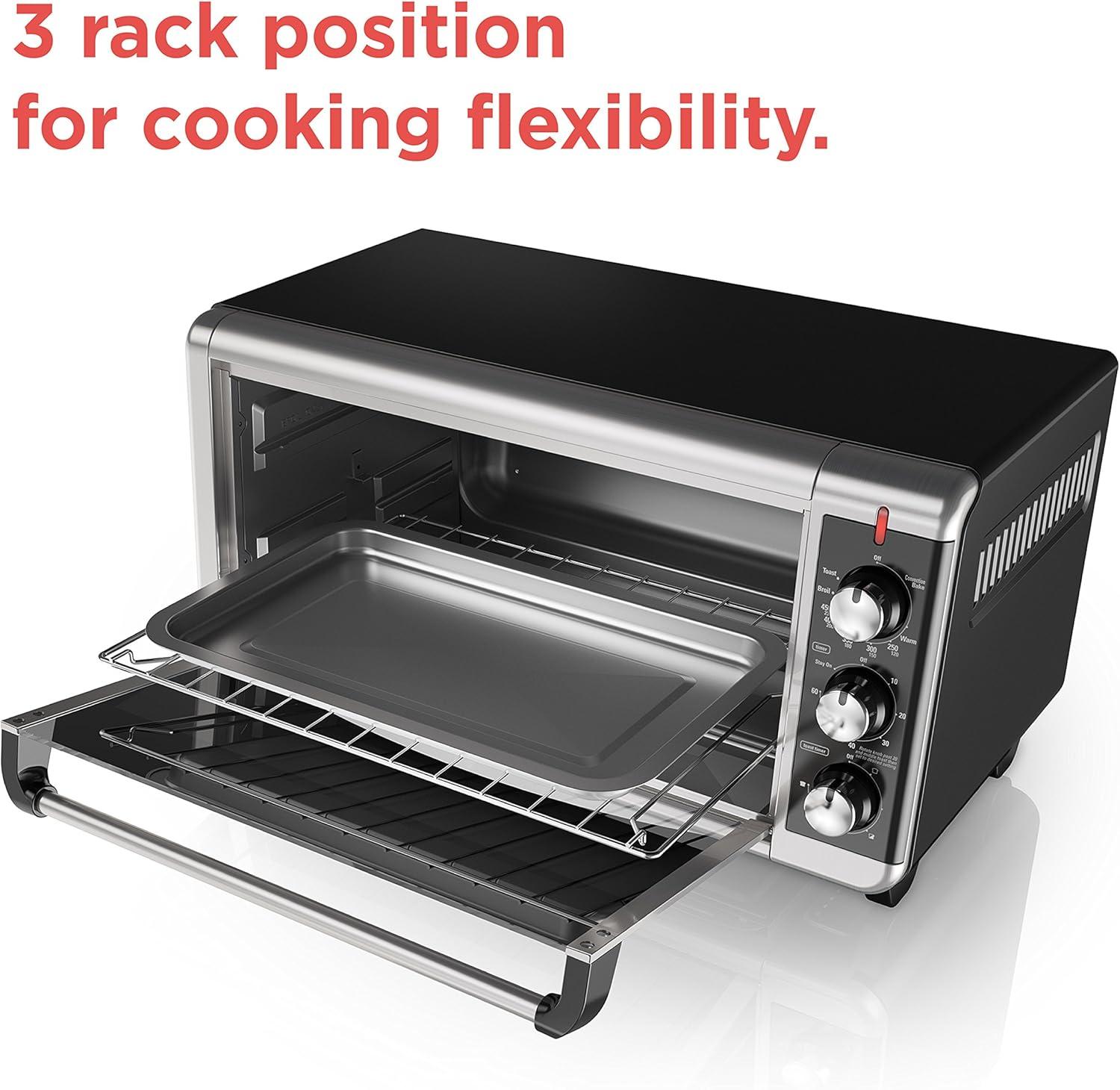 imageBLACKDECKER TO3250XSBD 8Slice Extra Wide Convection Countertop Toaster Oven Includes Bake Pan Broil Rack amp Toasting Rack Stainless SteelBlack