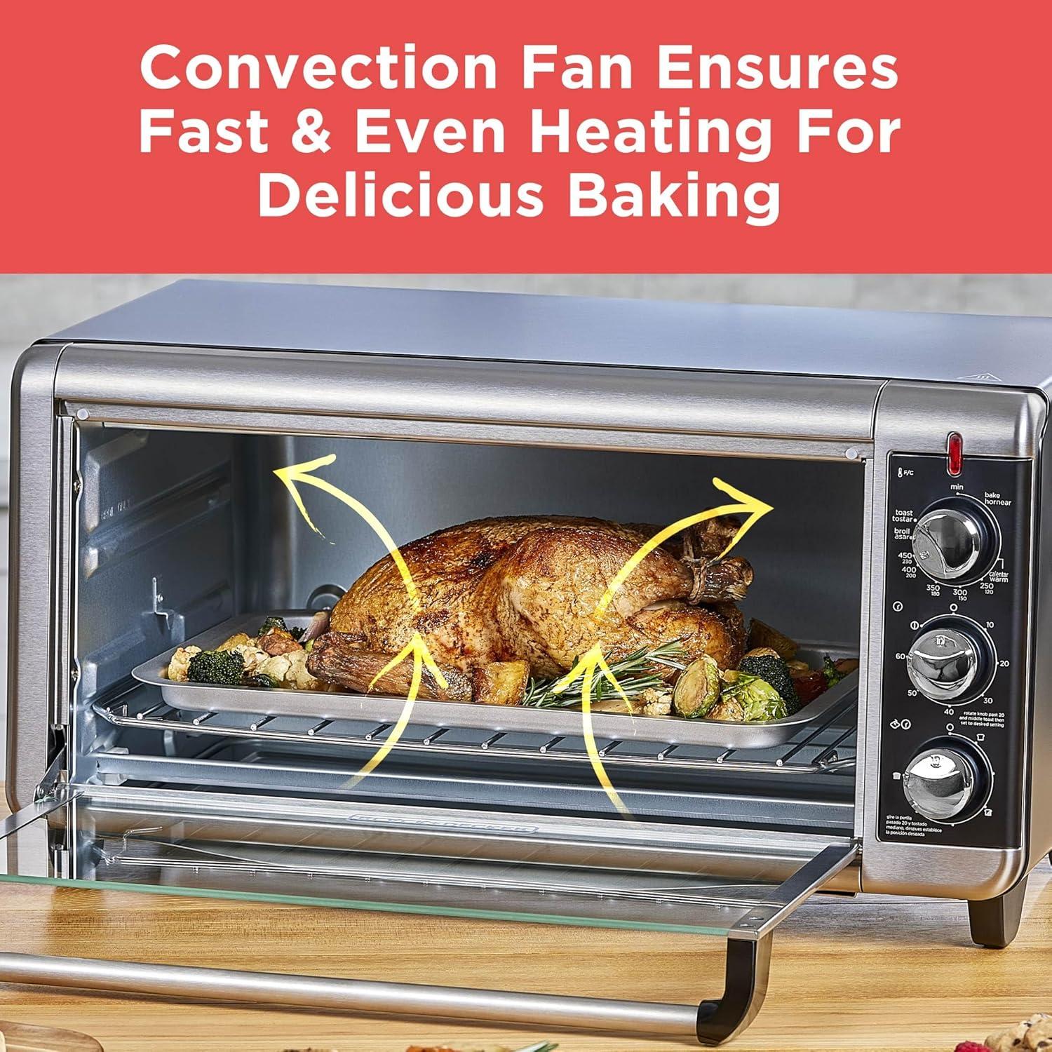 imageBLACKDECKER TO3250XSBD 8Slice Extra Wide Convection Countertop Toaster Oven Includes Bake Pan Broil Rack amp Toasting Rack Stainless SteelBlack